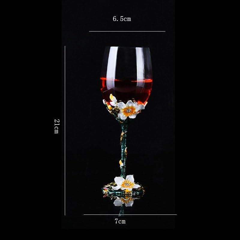 Handcrafted Clear Champagne Wine Glasses with Enamel Apricot Blossom Design - Golden (2-Piece Set in Gift Box) - Perfect for Weddings, Anniversaries & Romantic Dinners