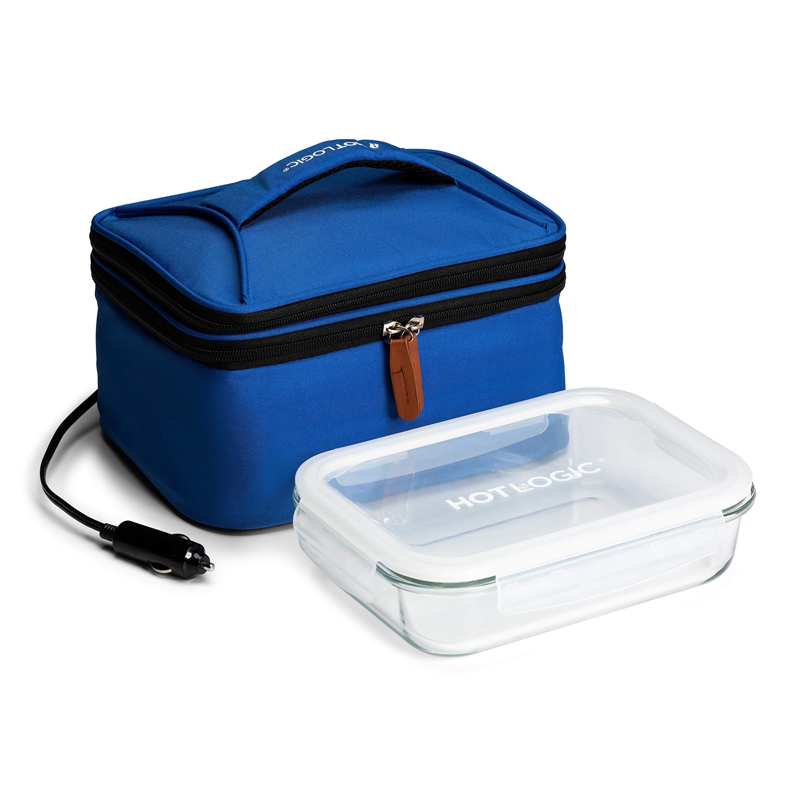 HotLogic 16801192-BL Portable Food Warmer Lunch Bag with 12V Car Adapter & Glass Dish - Blue | Keep Meals Warm at Work, School, or Road Trips