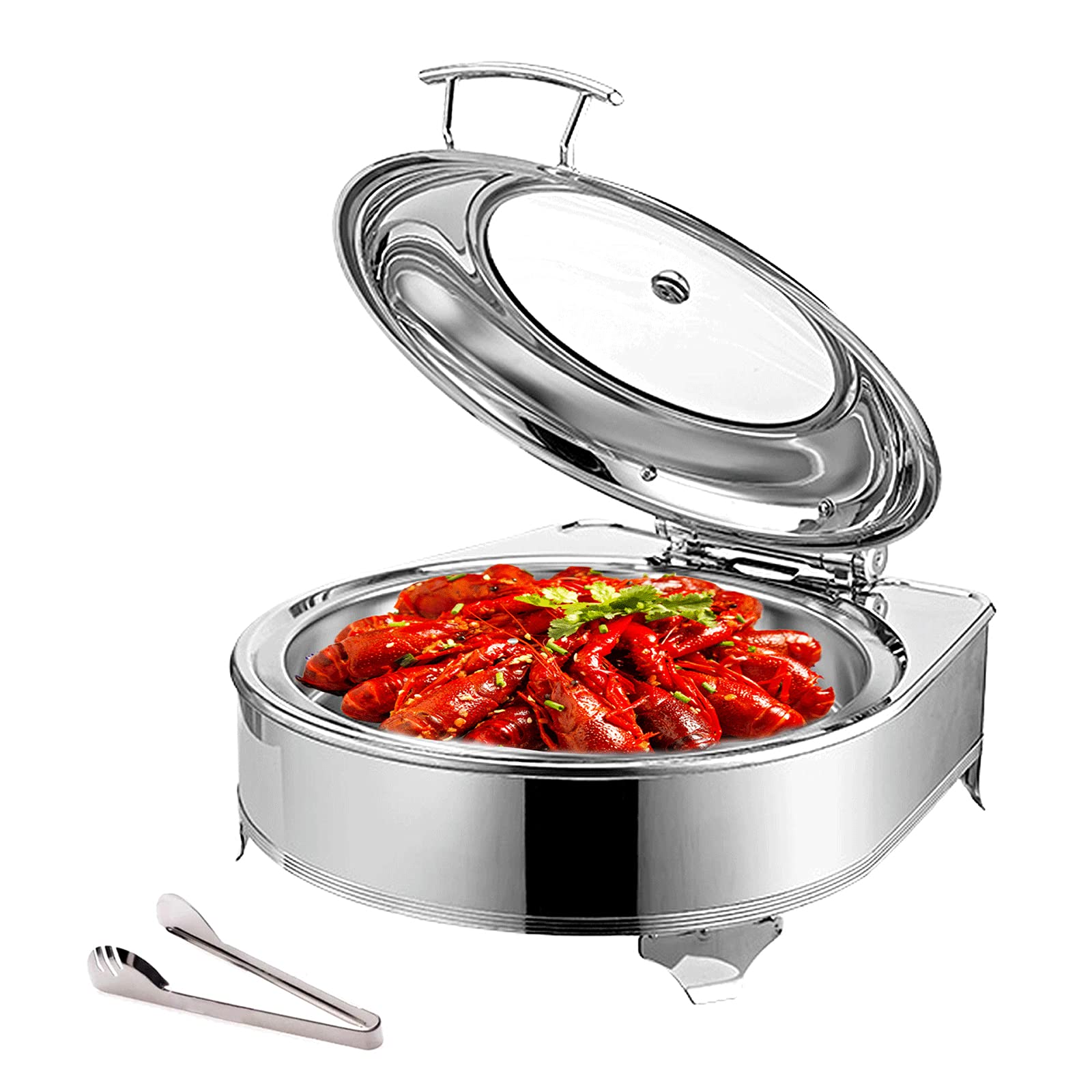 Stainless Steel Round Chafing Dish with Transparent Lid - 6L Capacity & Adjustable Temperature - Perfect for Buffets, Catering, and Keeping Food Warm at Parties