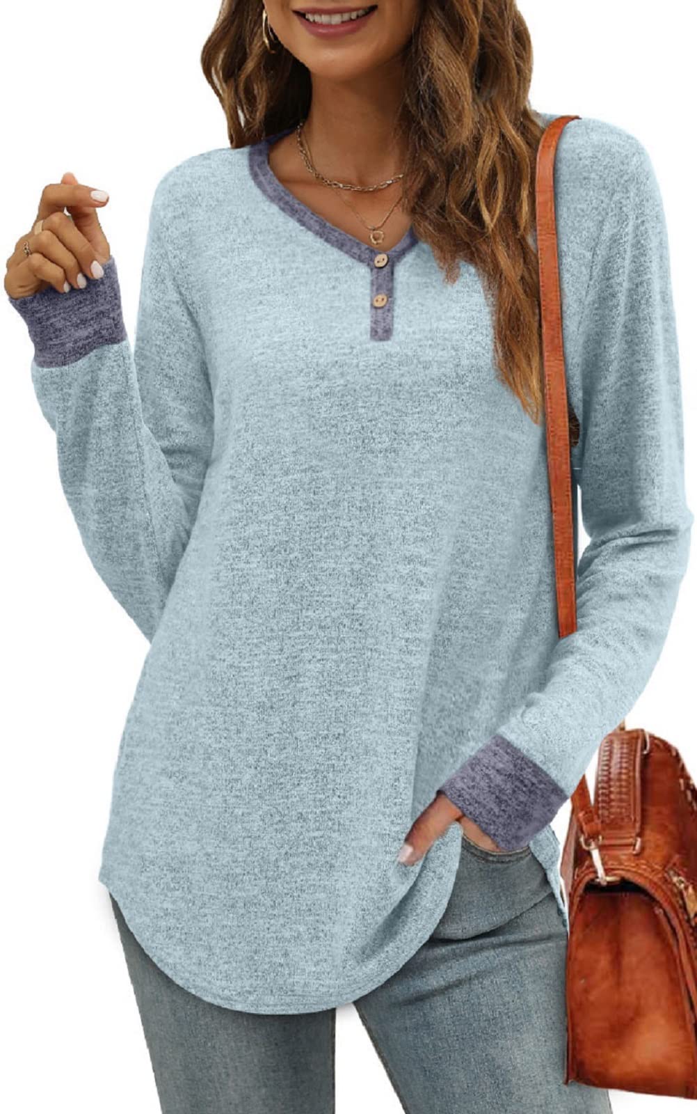 Aloodor Women's Long Sleeve Tunic Sweatshirt - Fall Pullover Sweater Top for Casual Wear & Layering | Perfect for Office, Travel & Everyday Comfort