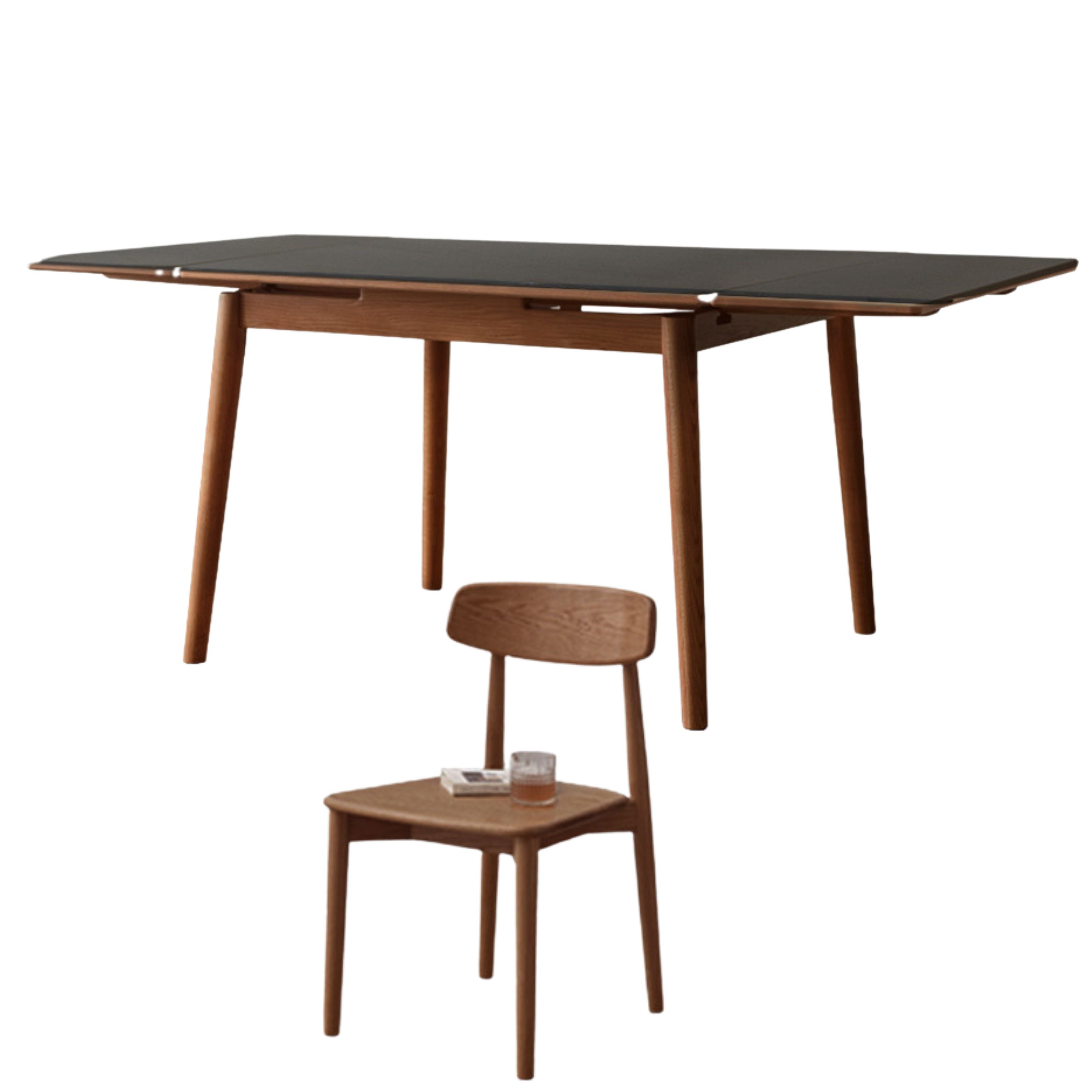49.2-76.8x31.5x29.9 inch / 125-195x80x76.2 сm /Walnut color/one table + 4 chairs