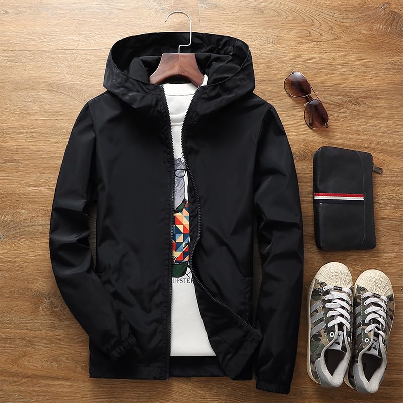 Men's Lightweight Windbreaker Jacket - Hooded Zippered for Hiking & Cycling