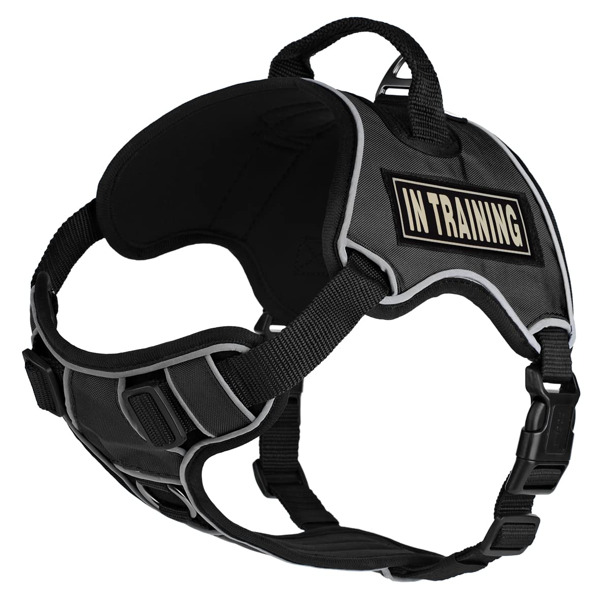 No-Pull Dog Harness with Reflective Patches & Quick Release Buckles - Soft Comfortable Training Vest with Handle (32-40 inches, Black) - Perfect for Walking, Running & Outdoor Adventures