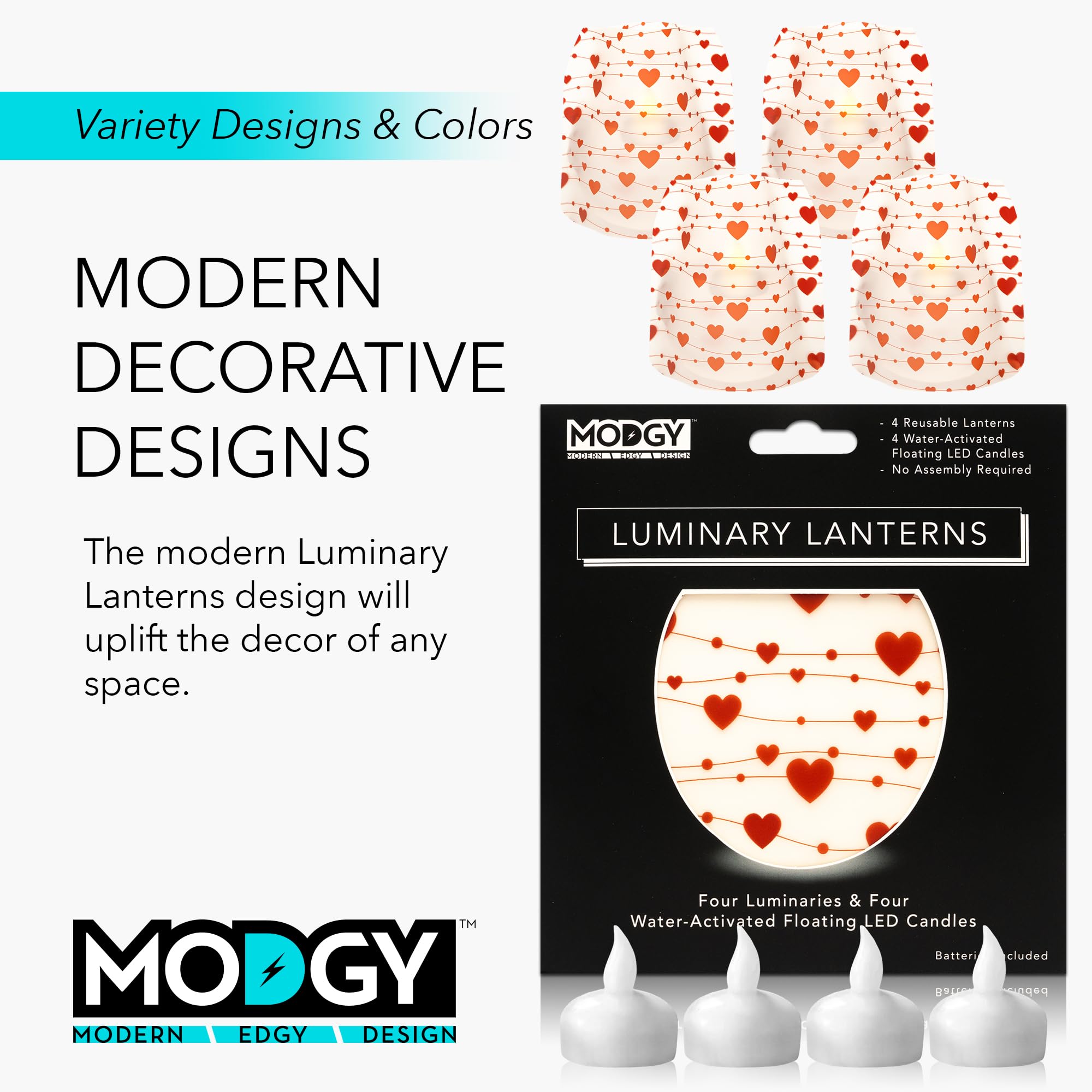 MODGY Luminary Lanterns 4-Pack - Waterproof Floating LED Candles with Timer & Remote Control - Battery Included - Perfect for Wedding Centerpieces, Pool Parties, Garden Decor & Outdoor Events (Amor)