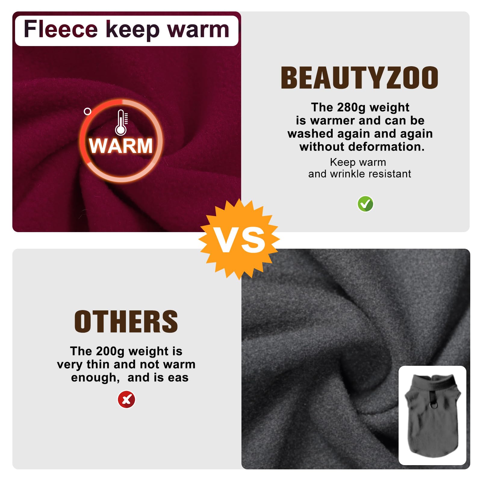 BEAUTYZOO Fleece Dog Vest - Winter Jacket for Small & Medium Dogs (XS, S, M) with D-Ring Leash - Warm Hooded Coat for Cold Weather - Perfect for Outdoor Walks & Indoor Comfort