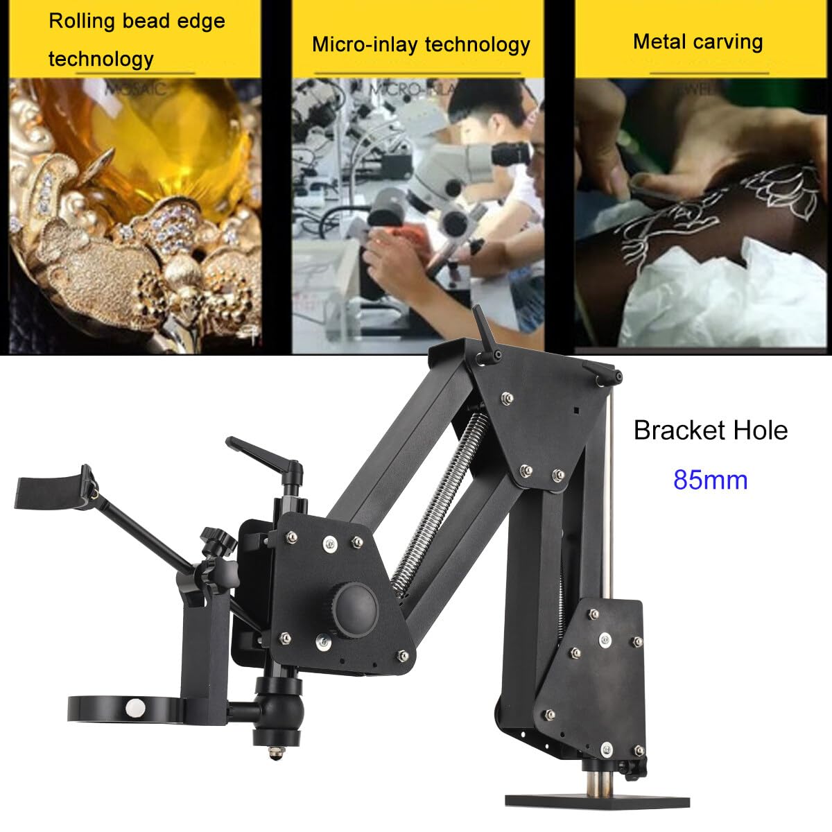 ECUTEE Multi-Directional Jewelry Microscope Stand - 85mm Hole Bracket for Diamond Inlay & Micro-Insert Work | Perfect for Jewelry Making, Watch Repair & Gemstone Setting