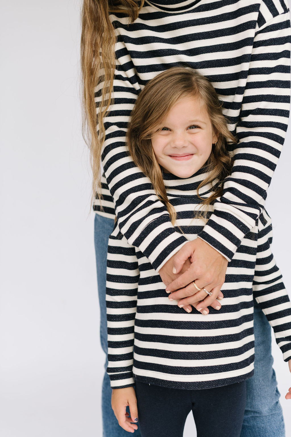 Navy Stripe Funnel Neck Sweatshirt for Women - Cozy Pullover Hoodie for Casual Wear, Loungewear & Outdoor Activities