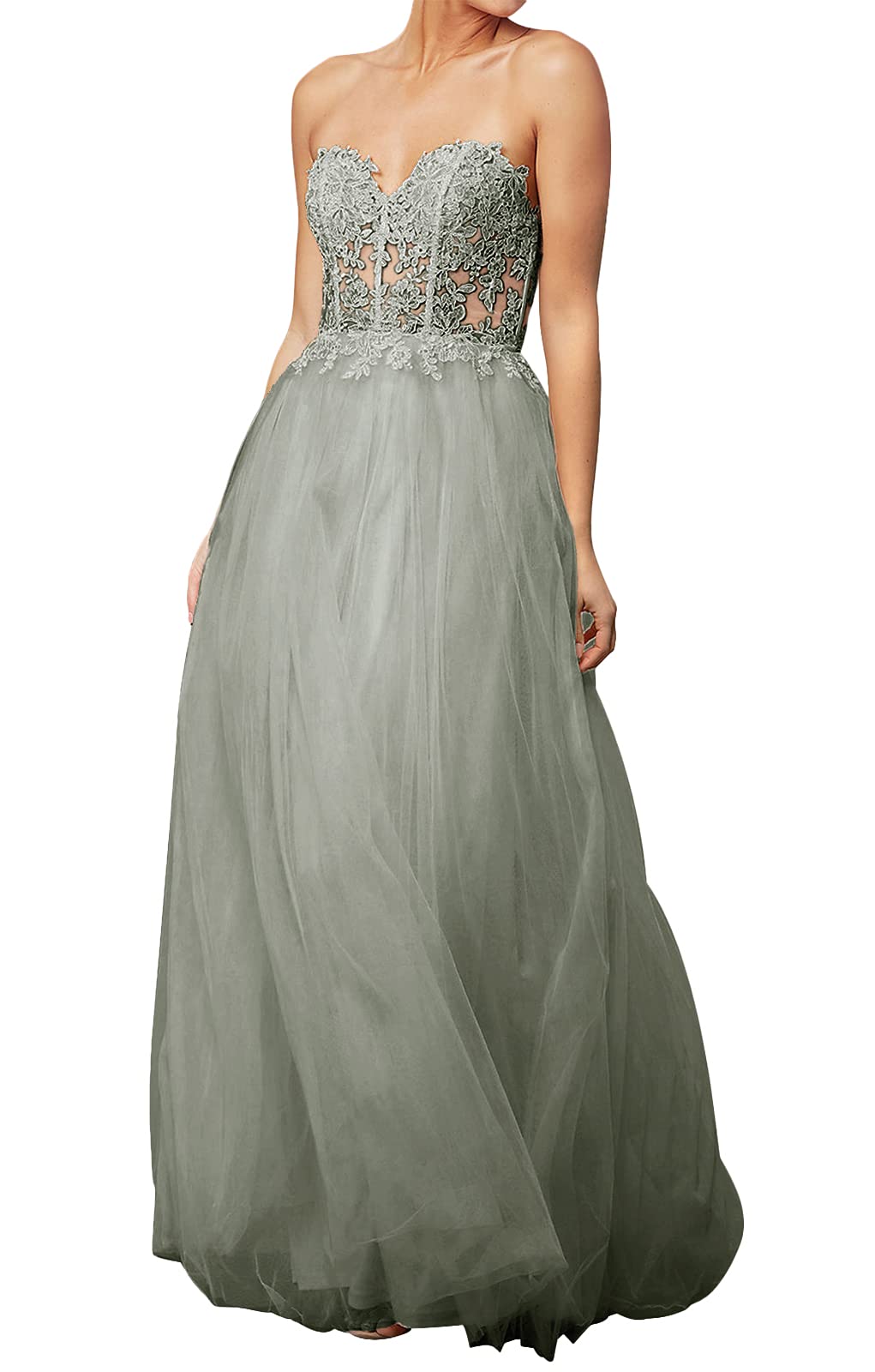 Elegant Long Prom Dresses for Women - Lace & Tulle Formal Evening Gowns Strapless - Perfect for Homecoming, Ball, Wedding & Special Occasions