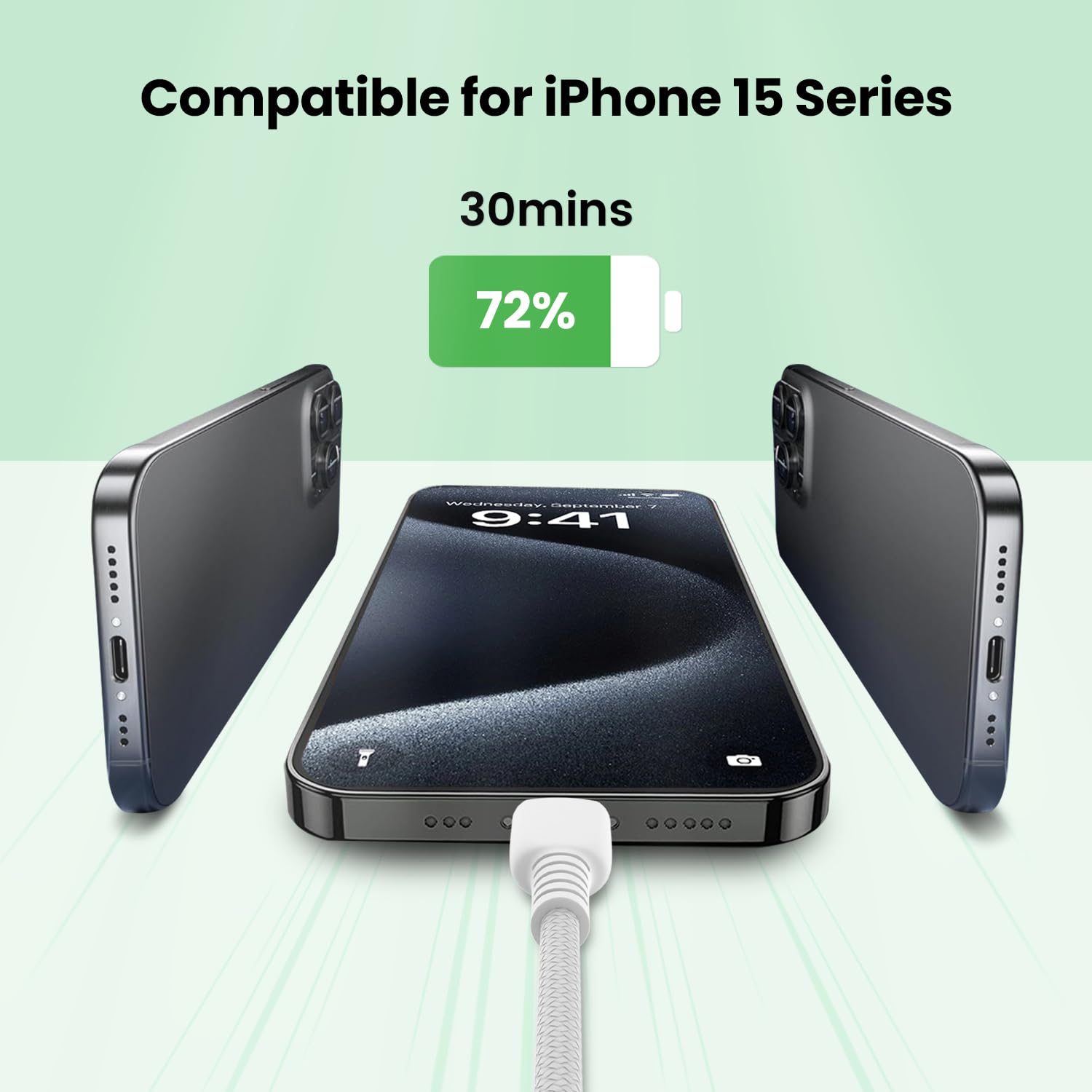 3-Pack 60W Fast Charging USB C to USB C Cable 3Ft - Braided Woven Durable USB-C Cable for iPhone 16/15/14, Samsung Galaxy S24/S23/S22, iPad Pro, MacBook - Car Play & Home Charging (White)