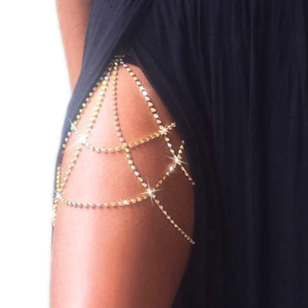 Sparkly Women's Crystal Rhinestone Leg Chain - Elegant Thigh Body Jewelry for Parties, Weddings & Beach Outfits | Fashionable Body Accessory for Women
