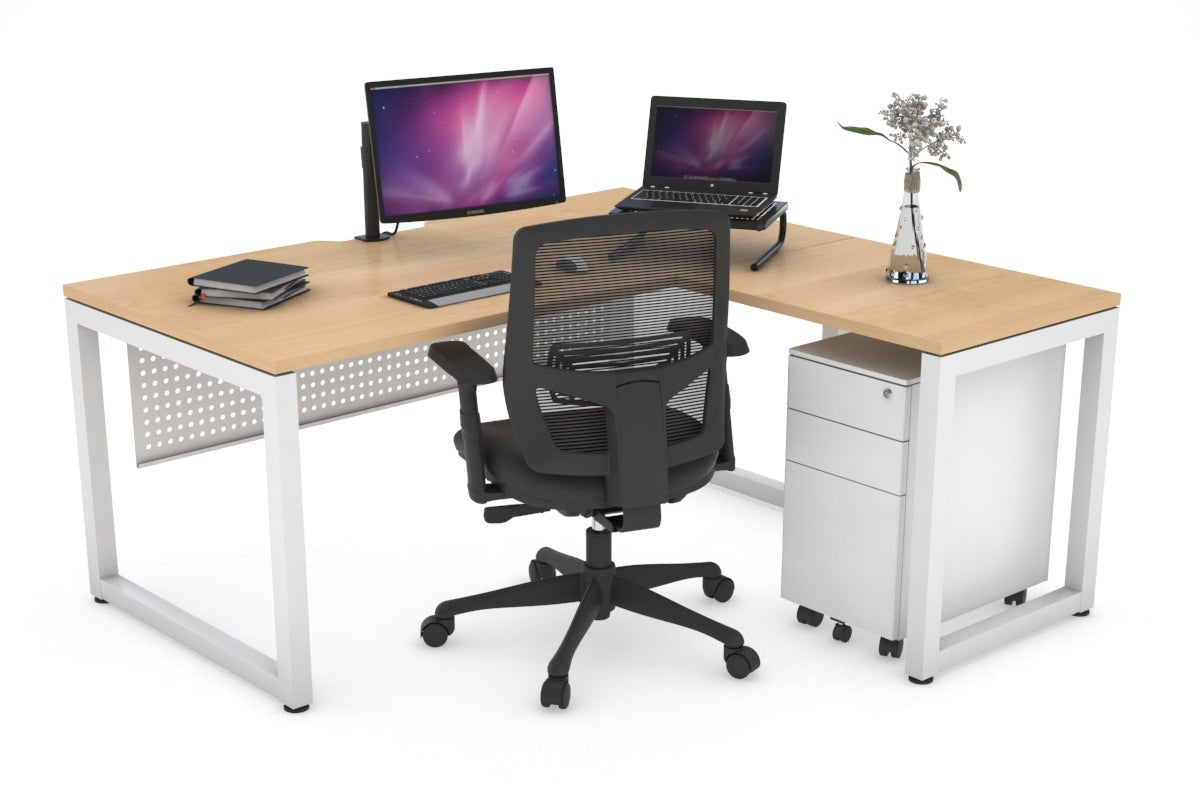 L-Shaped Corner Office Desk with Quadro Loop Legs - 1800L x 1550W, Cable Management Scallop | Modern Home Office & Gaming Desk for Small Spaces