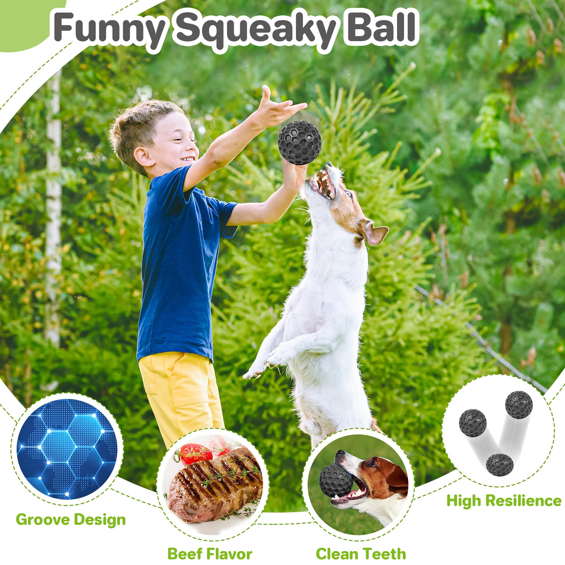 Ultra Durable Squeaky Dog Balls - Indestructible Chew Toys for Large Breed Aggressive Chewers - Anxiety Relief & Teeth Cleaning - Perfect for Outdoor Play, Fetch & Training - Tough Rubber Dog Toys for German Shepherds, Pitbulls & Big Dogs