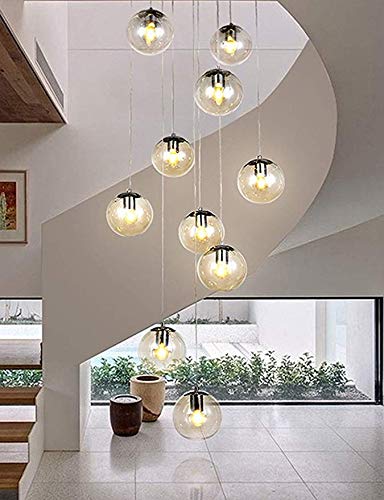 Modern Glass Bubble Chandelier - 15 Multi-Light Pendant for Staircase, Living Room & Villa Ceiling - Elegant Lighting for Duplex Apartments & Stairwells