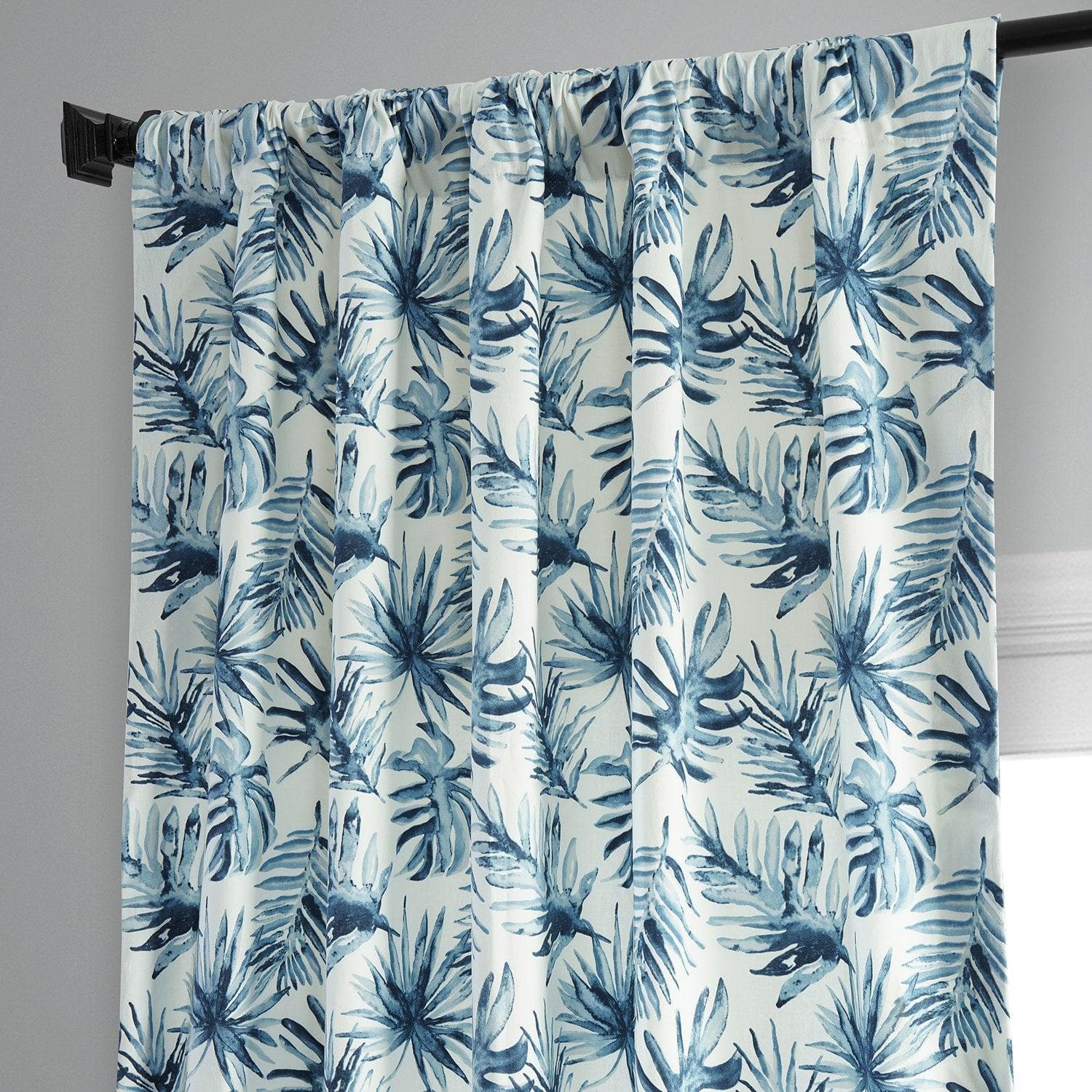 Artemis Blue Floral Printed Cotton Blackout Curtains - Elegant Window Treatment for Bedroom & Living Room