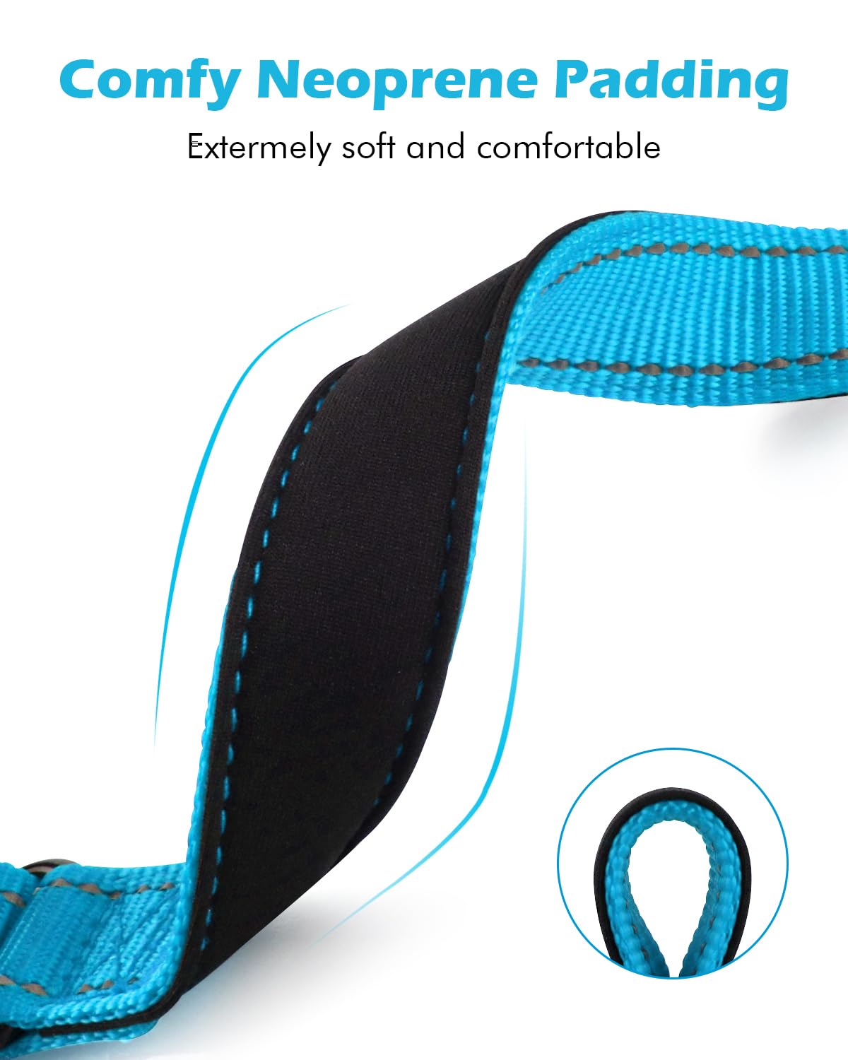 Premium Neoprene Padded Martingale Dog Collar with Reflective Nylon & Quick Release Buckle - Adjustable Training Collar for Medium Dogs (Aqua Blue) - Perfect for Daily Walks, Obedience Training & Nighttime Safety