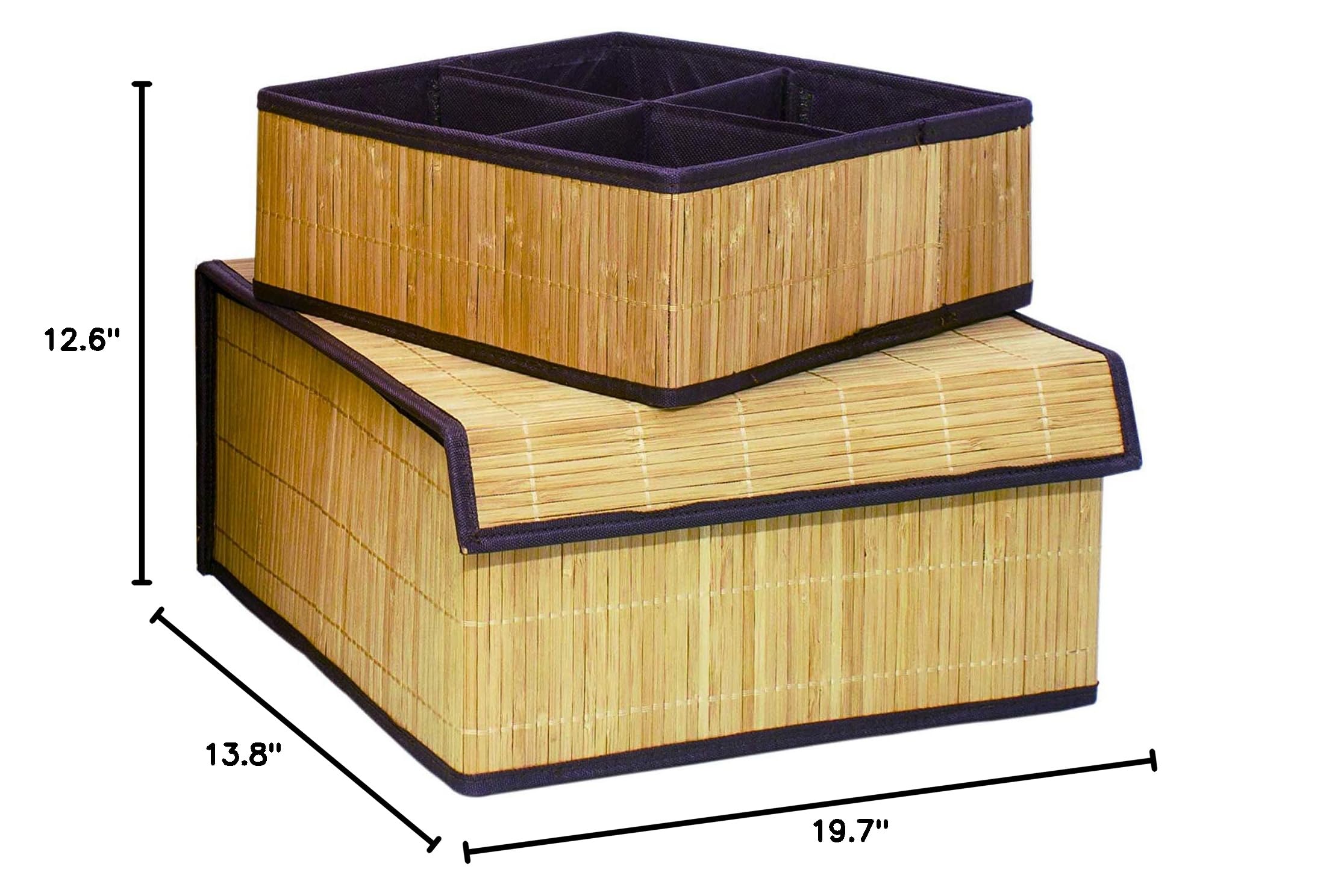 3-Pack Bamboo Round Wicker Laundry Hampers - Foldable Clothes Storage Baskets & Organizers for Bedroom, Bathroom, or Dorm - Eco-Friendly Woven Bin Set for Dirty Clothes & Towels