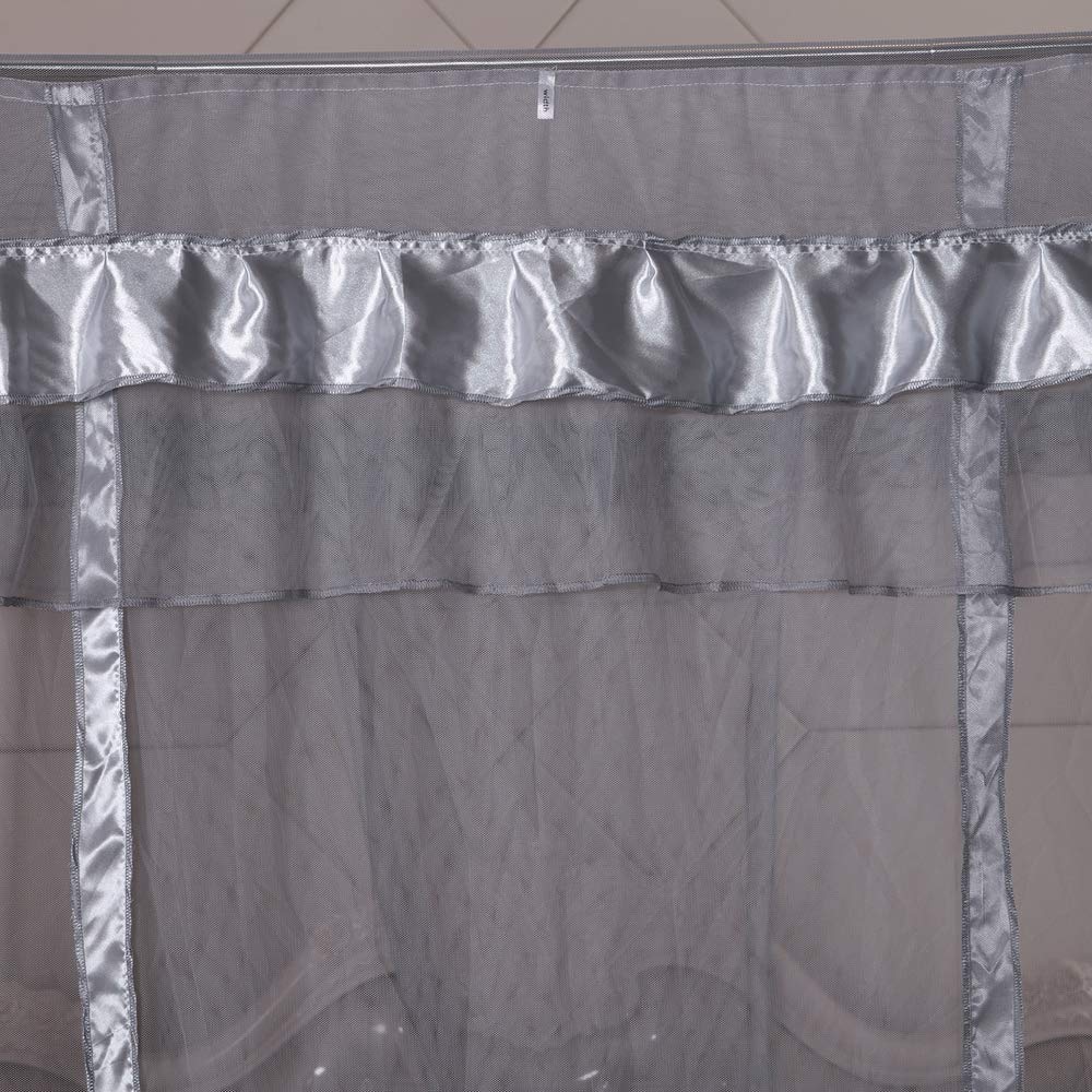 Elegant Gray Canopy Bed Curtains with Mosquito Net for Queen Size Bed - Perfect for Bedroom Decor, Romantic Nights & Outdoor Camping