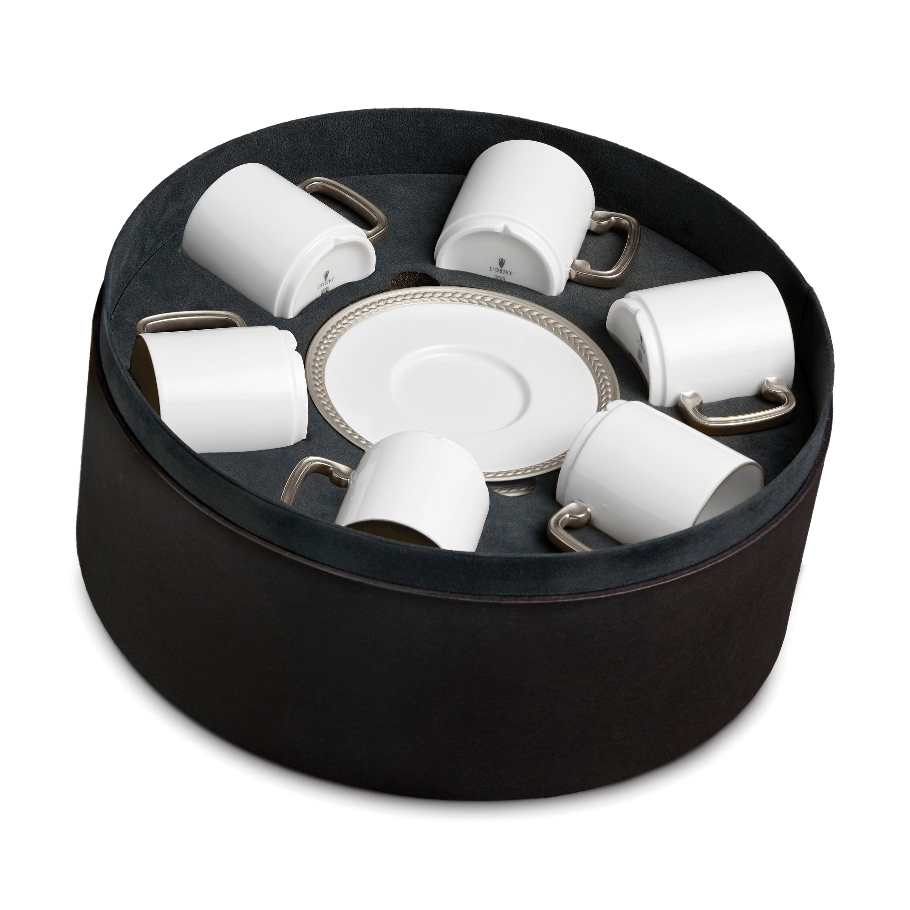 Braided Silk Espresso Cup & Saucer Set - 6 Piece Coffee Cups with Saucers for Espresso, Cappuccino & Latte - Elegant Home & Cafe Serving Set
