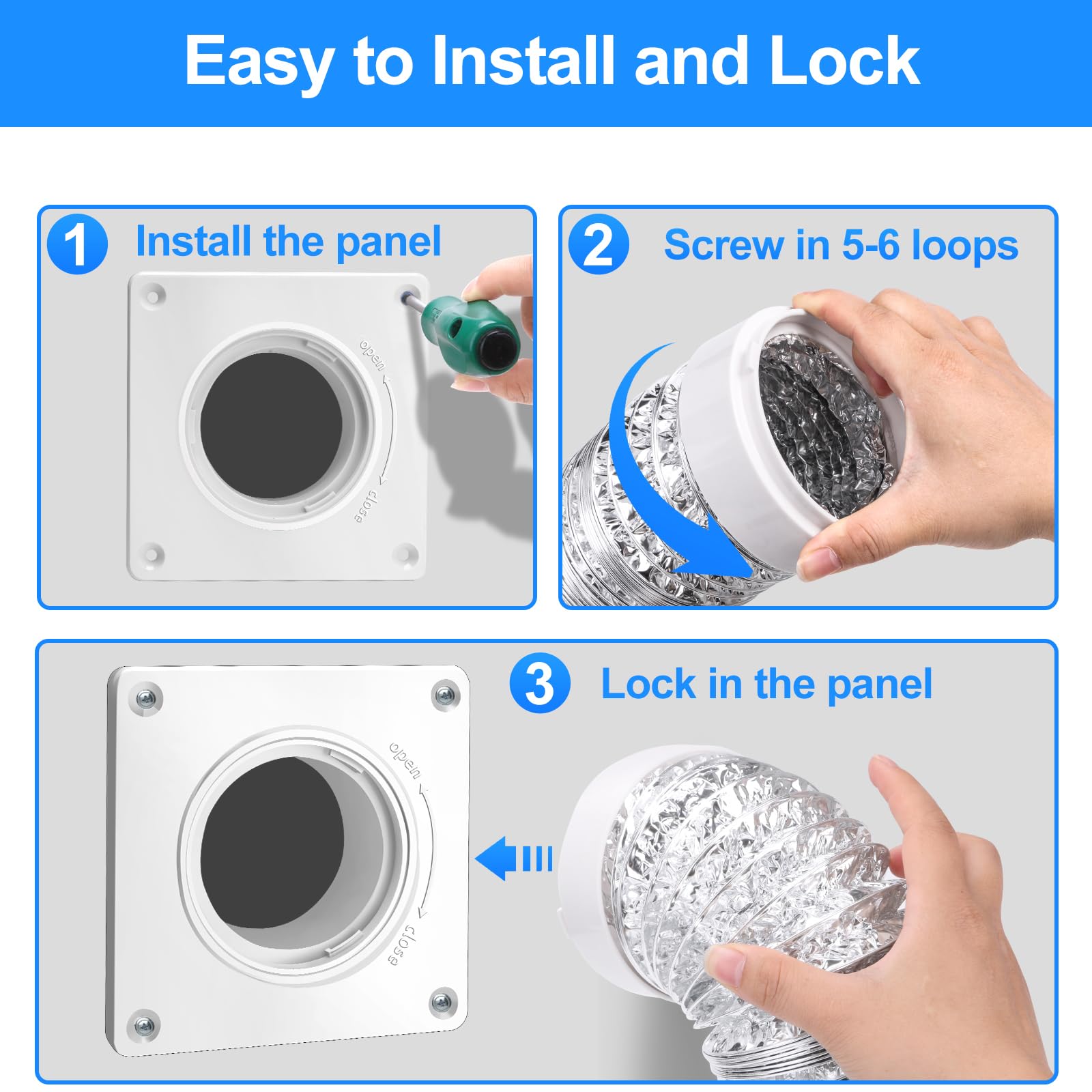 Estoder 4 Inch Dryer Vent Connector Kit - Quick Connect Snap Wall Plate Adapter for Dryer Duct - Compatible with Washer, Bathroom, Air Conditioner & Air Purifier - Perfect for Laundry Room, Basement & Home Ventilation Systems