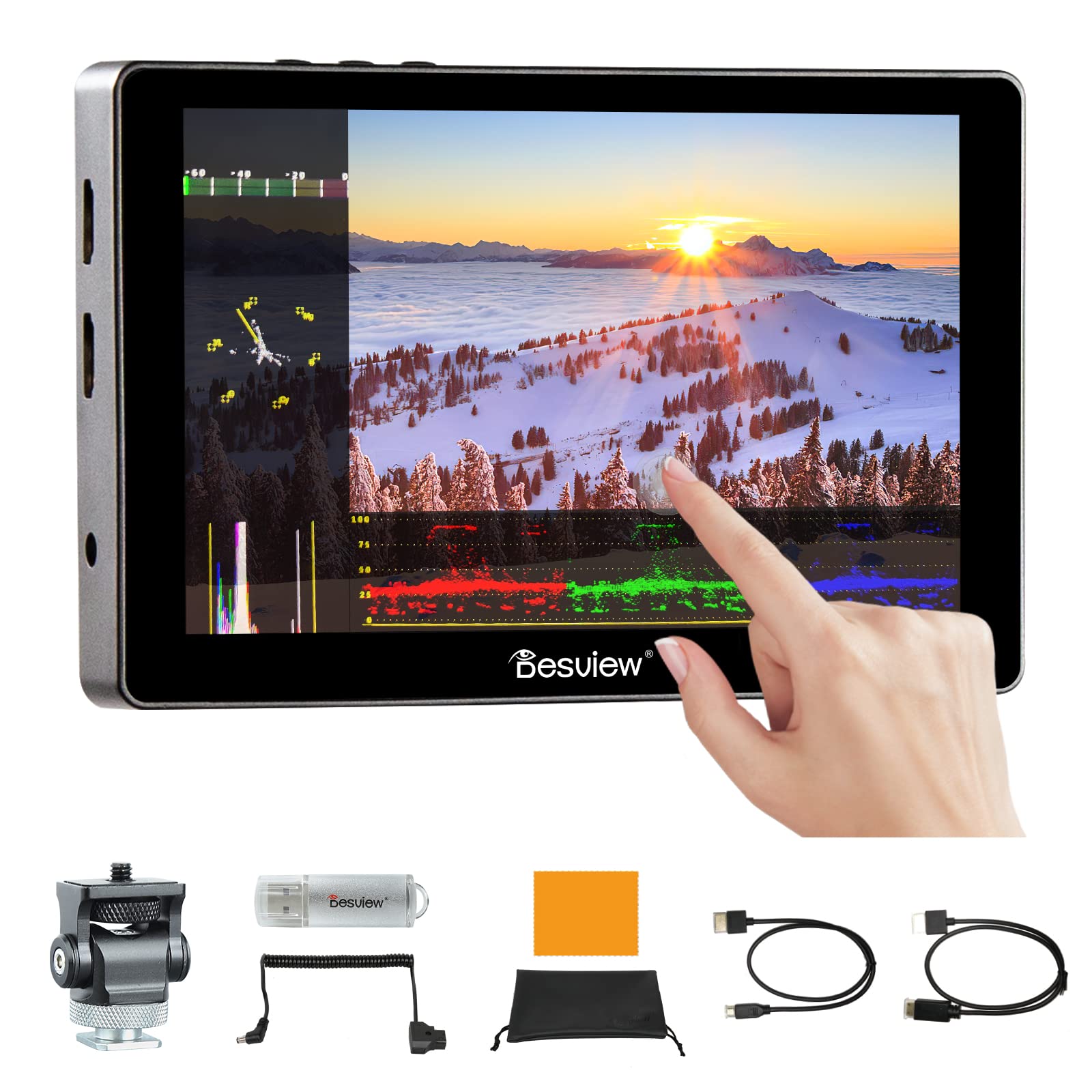 Desview R705 7-inch Touch Screen Field Monitor - Full HD 1920x1200 IPS, 4K HDMI Input with 3D LUT, Waveform & Peaking Focus Assist - Professional Video Monitor for DSLR & Mirrorless Cameras - Perfect for Filmmaking, Vlogging, and Studio Production