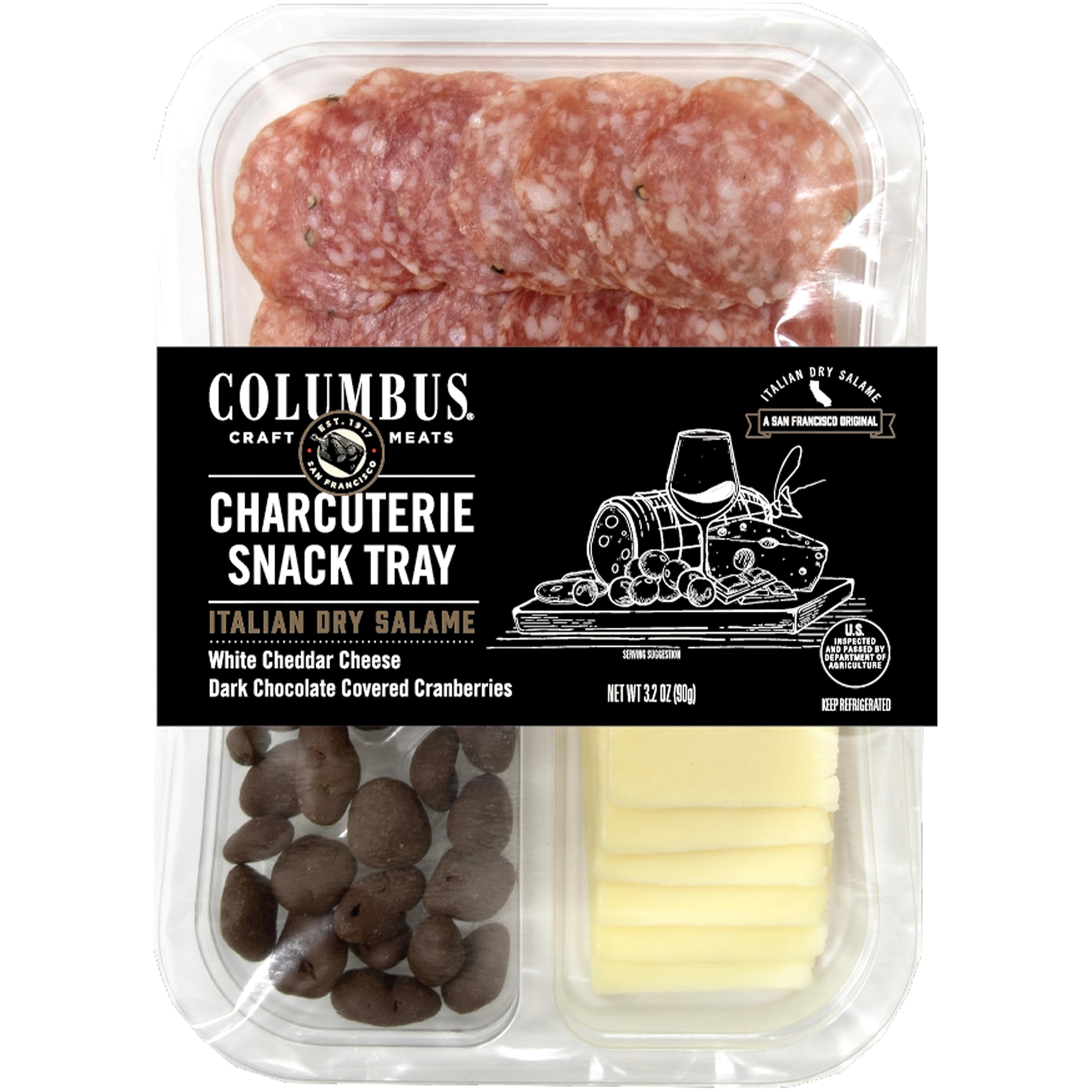 COLUMBUS Italian Dry Salame Snack Tray - Premium Protein Snacks with Meat & Cheese (3.2 Oz) | Perfect for Lunch Boxes, Office Snacks & Charcuterie Boards