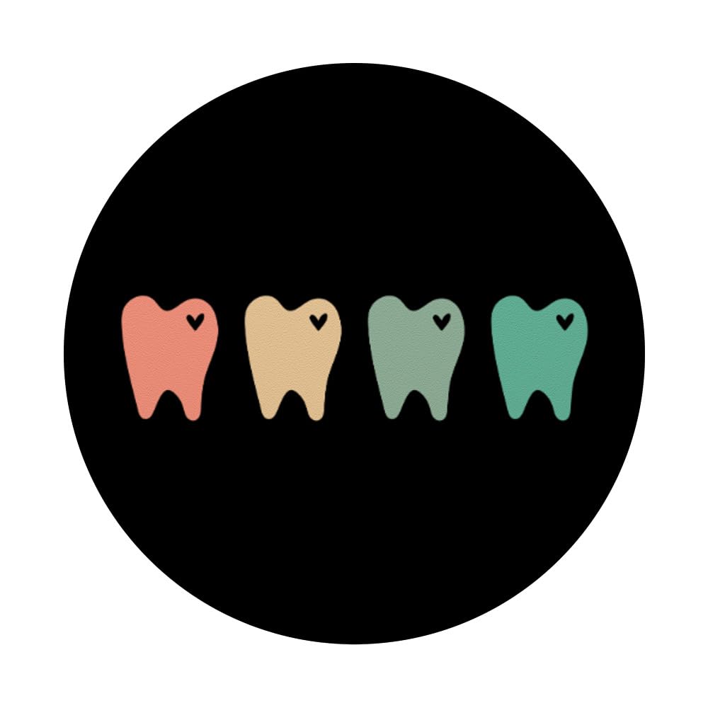 Cute Dental Teeth and Hearts Graphic PopSockets Grip & Stand - Green, Coral, Yellow for Phones & Tablets | Perfect for School, Work, and Travel