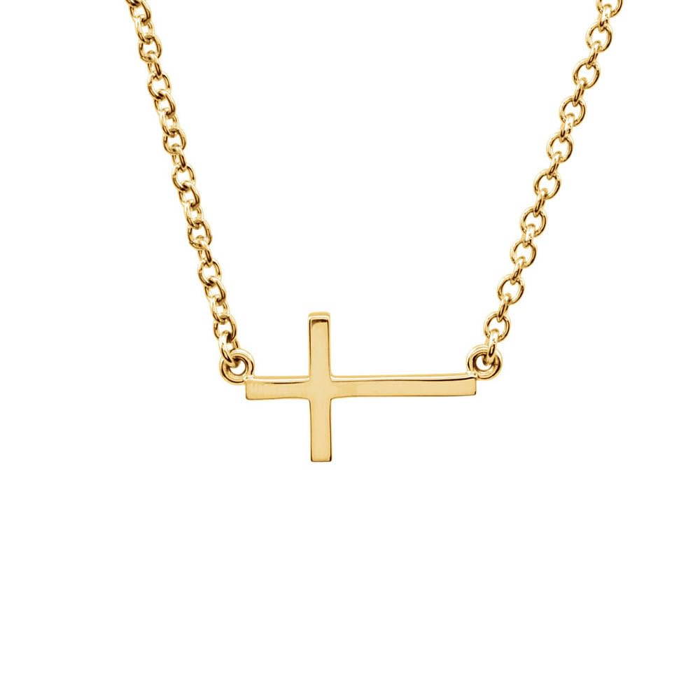 The Black Bow 17mm Polished Sideways Cross Adjustable 14k Yellow Gold Necklace for Women, Perfect for Everyday Wear, Gifts, and Special Occasions