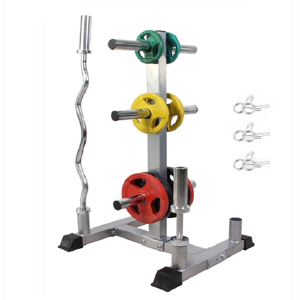 Olympic Weight Plate Rack for 2 Inch Plates - Heavy Duty Weight Tree with 4 Barbell Holders & 6 Fixed Clips - 440 lbs Capacity Gym Storage Stand for Home & Commercial Use - Perfect for Weightlifting, CrossFit & Strength Training