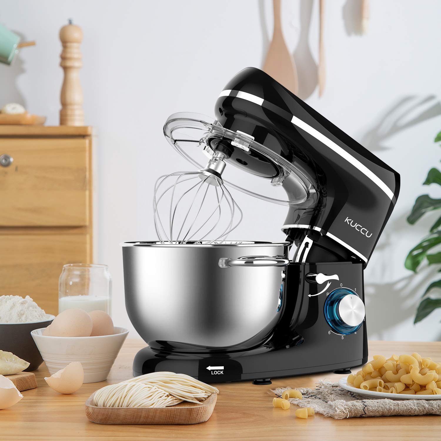 Professional 660W Stand Mixer - 6-Speed Tilt-Head Electric Kitchen Mixer with 6.5-QT Stainless Steel Bowl, Dough Hook, Whisk & Beater - Perfect for Baking Bread, Cakes, Cookies & More (Black)