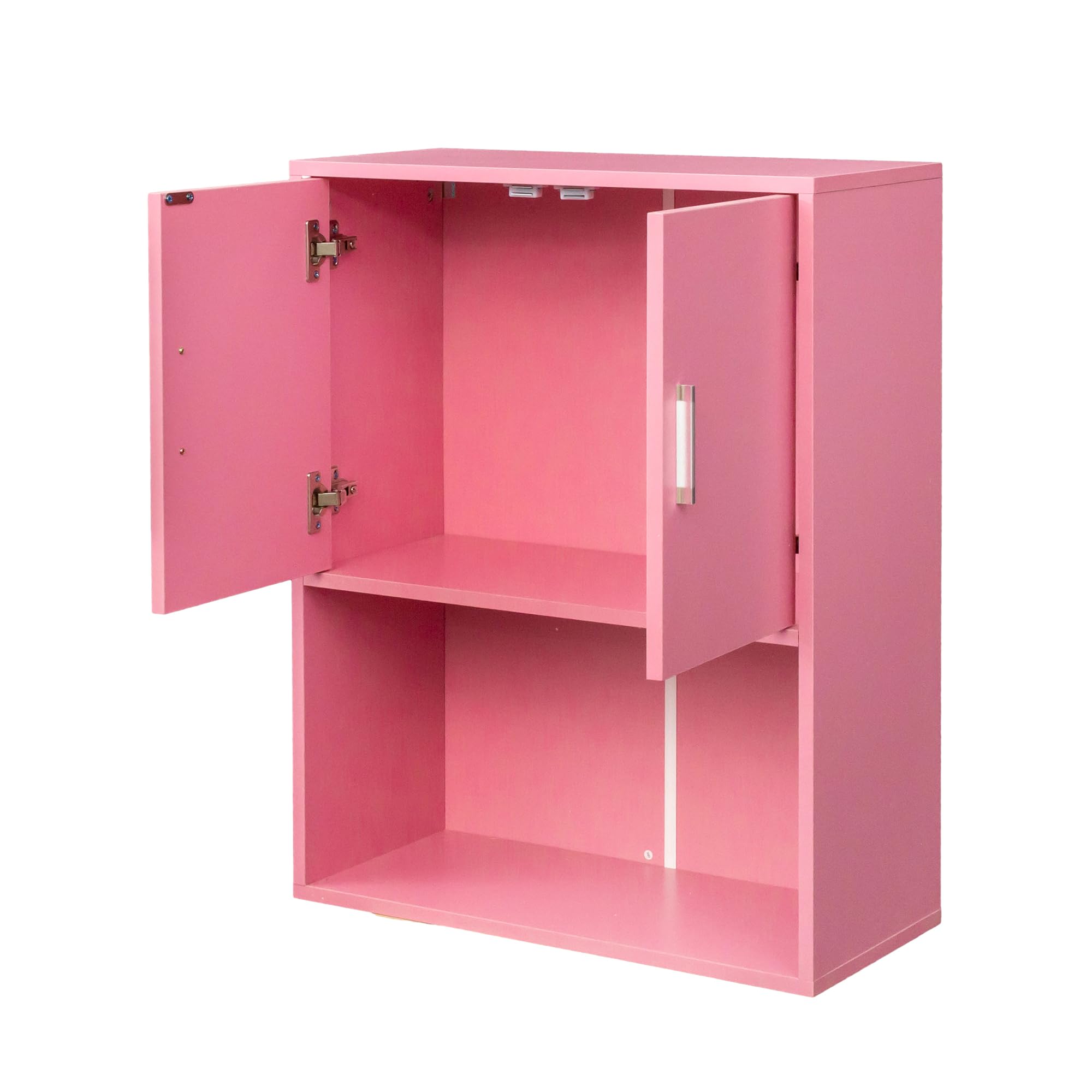 Modern Pink Wall Mounted Salon Cabinet - 2 Doors & Open Shelf Locking Storage for Barber Shop, Beauty Spa - Perfect for Organizing Hair Styling Tools, Salon Supplies & Equipment
