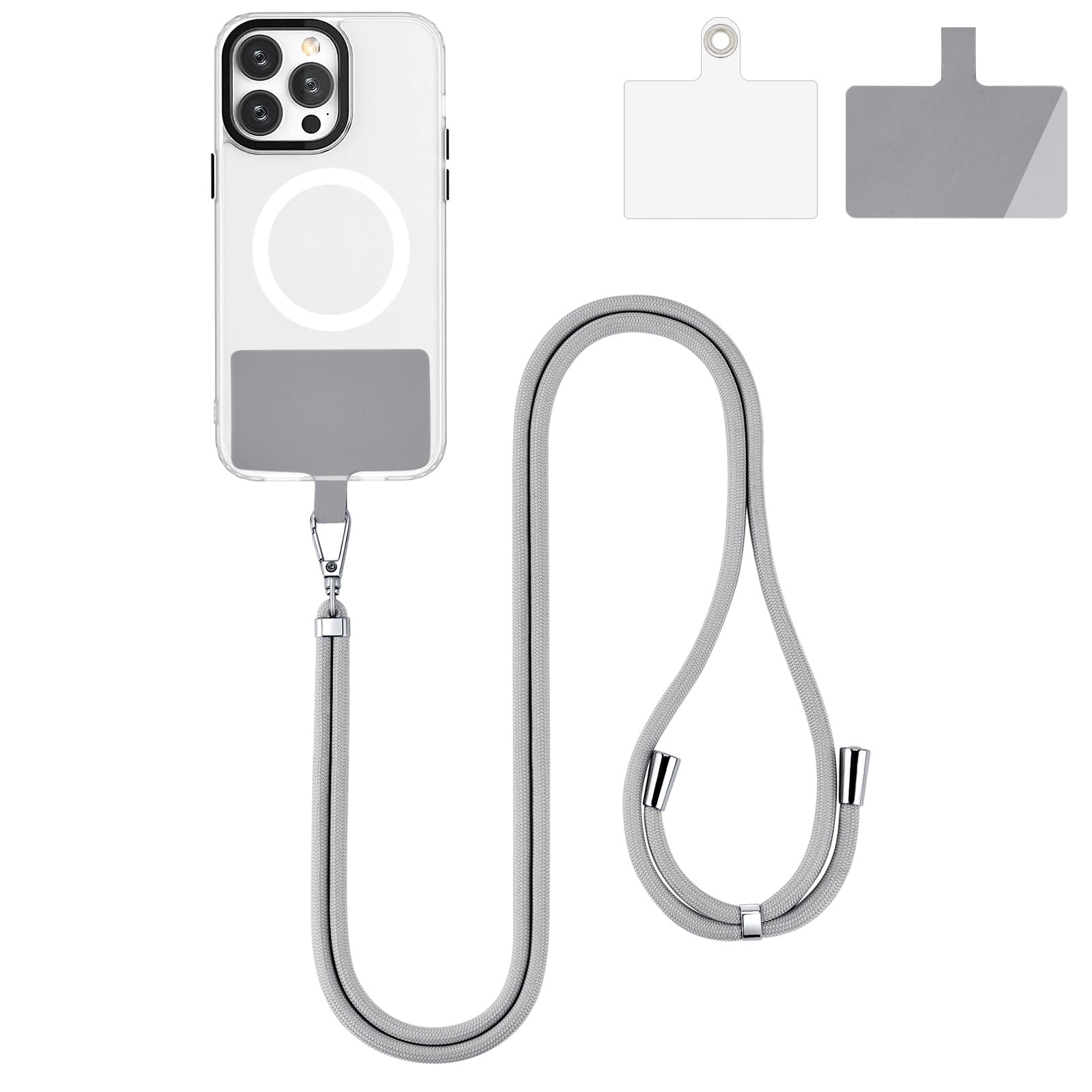Universal Adjustable Nylon Phone Lanyard for Smartphones - Grey for Hands-Free Use