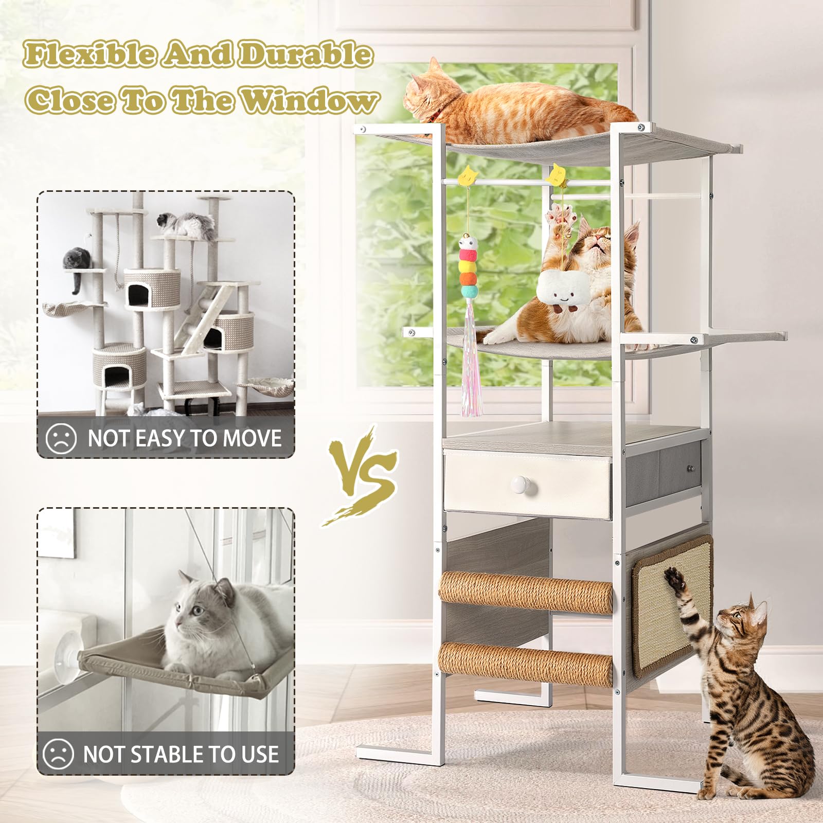 Premium Cat Tree with Sisal Scratching Post - Multi-Level Cat Tower with Bed, Hammock & Toys - Modern Indoor Cat Condo for Kittens & Small Cats - Perfect for Play, Rest & Climbing in Home or Apartment