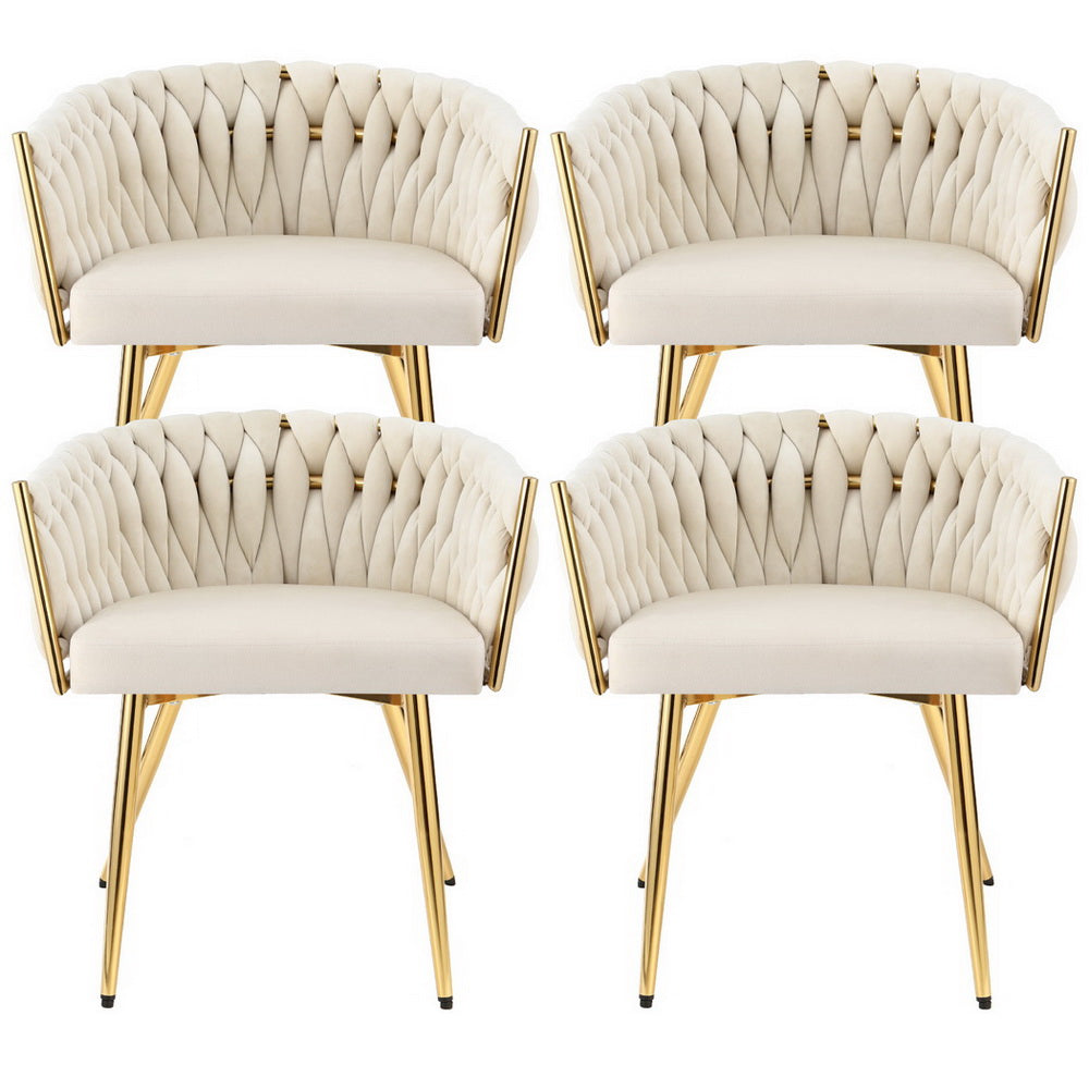 4-Piece Artiss Velvet Dining Chair Set - Luxurious Beige Upholstered Armchairs for Elegant Dining Room & Home Decor