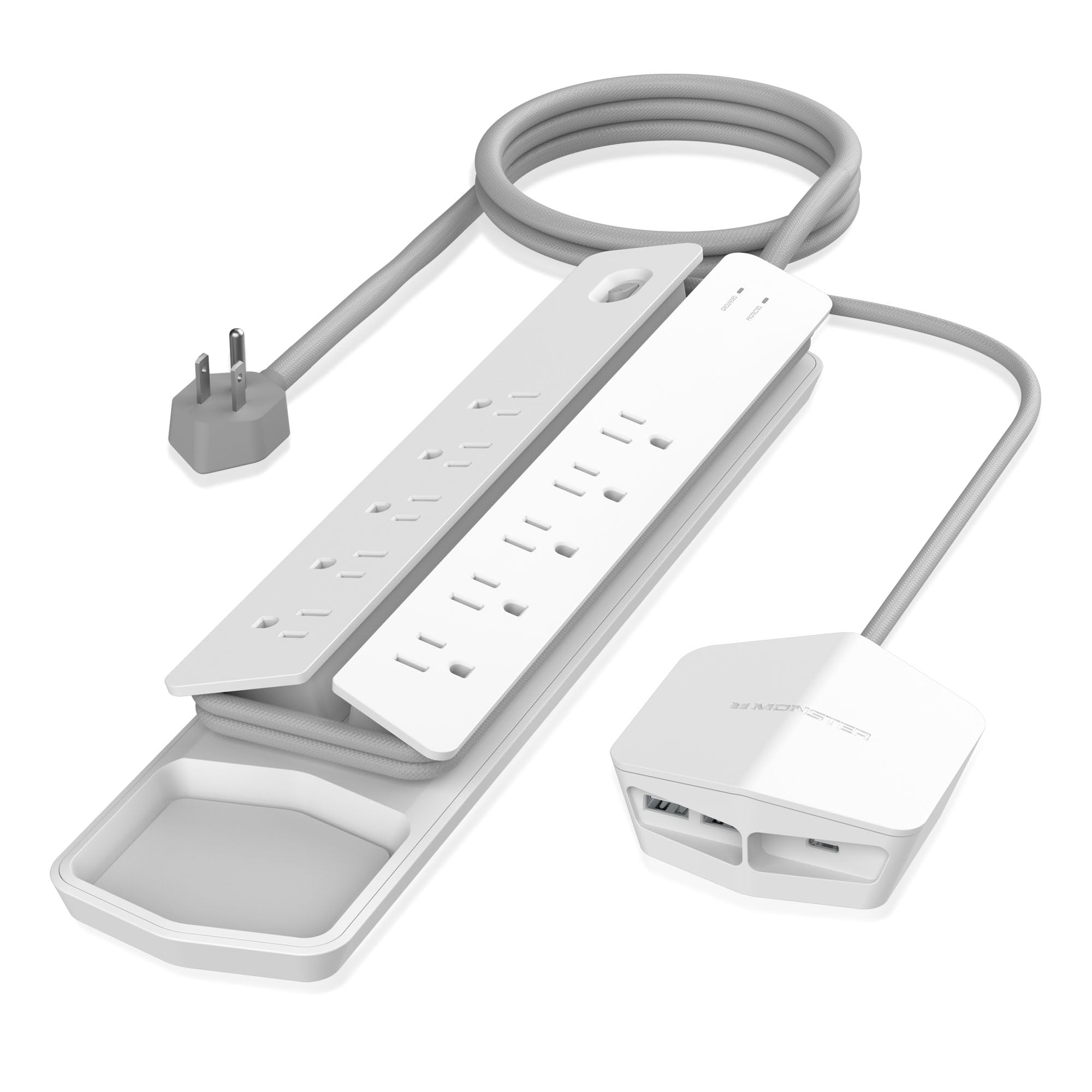 Monster Power Center Vertex XL Surge Protector - 10 AC Outlets, 2 USB-A & 1 USB-C Port (20W) Detachable USB Power Strip for Home, Office & Gaming Setup | Protects Electronics from Power Surges