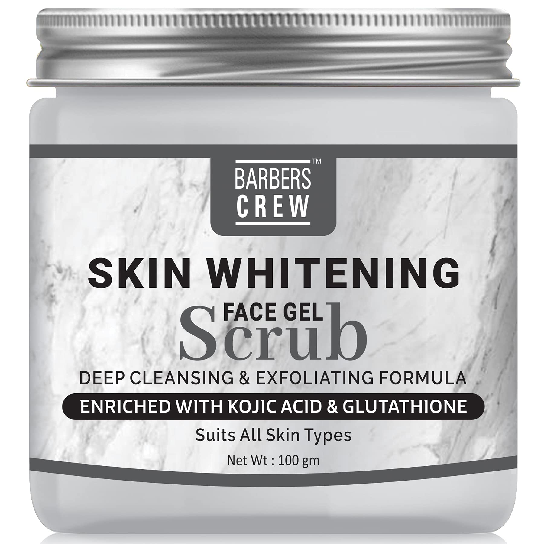 Barbers Crew Premium Skin Whitening Face Gel Scrub - Deep Cleansing & Pigmentation Removal for All Skin Types (100g) | Brightening Facial Exfoliator for Men & Women | Perfect for Daily Skincare Routine & Acne Treatment