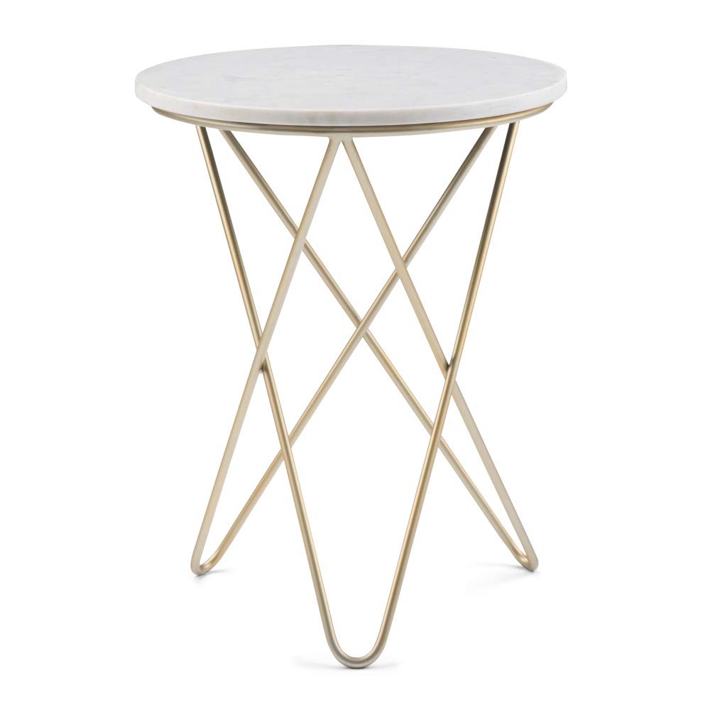 SIMPLIHOME Gabon Modern 18-inch Wide White & Gold Metal Accent Side Table - Nightstand for Living Room, Bedroom, Office | Small End Table for Sofa, Chair, Reading Nook