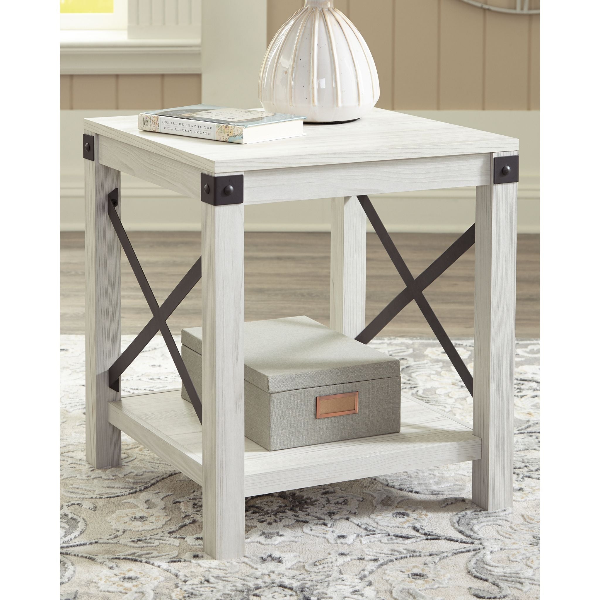 Bayflynn Whitewashed End Table - Modern Nightstand for Bedroom, Living Room, or Office - Small Side Table with Rustic Farmhouse Style