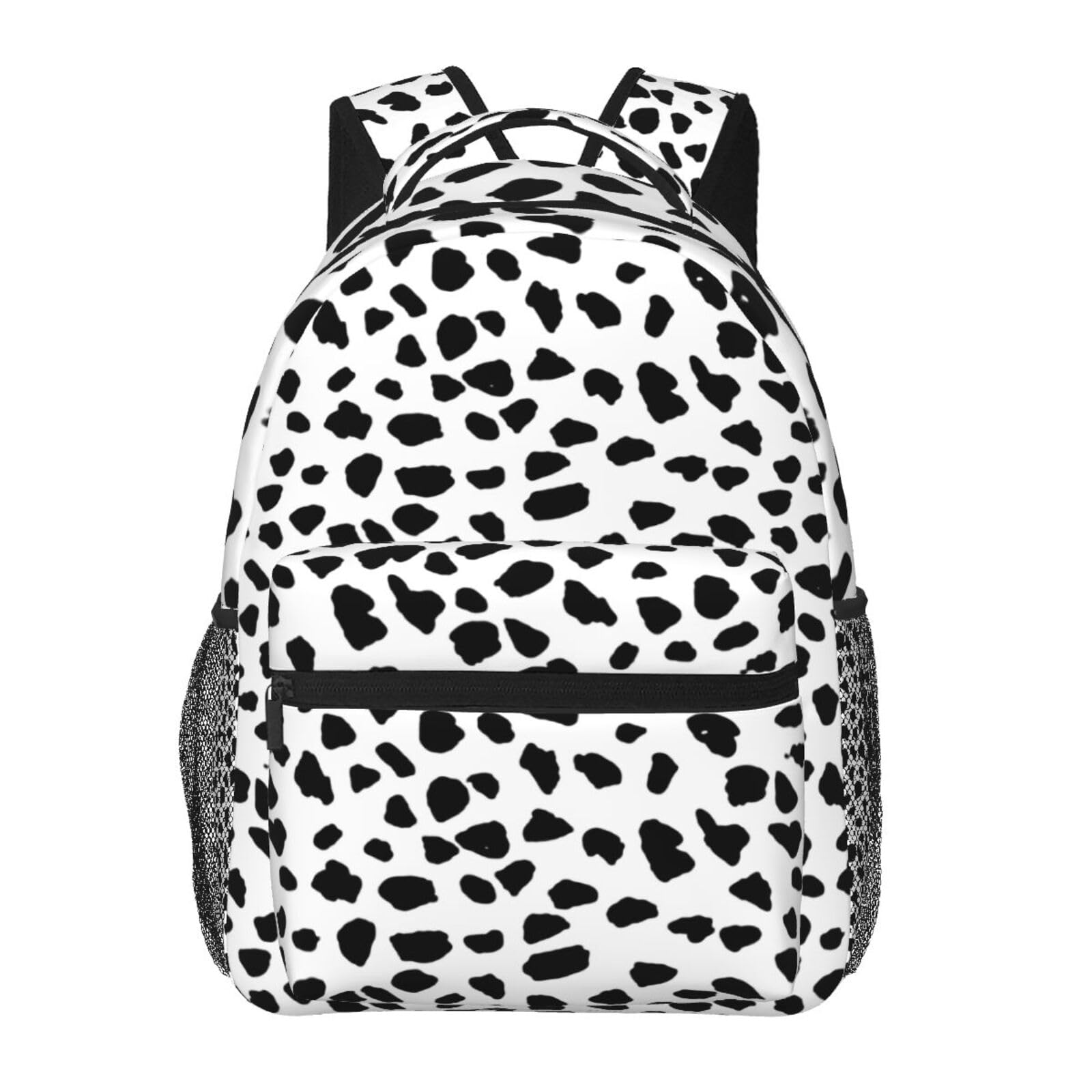 Nerxy Cow Print Backpack for School & Travel - White Black Dalmatian Spots Laptop Backpack Fits 14 Inch Notebook, Durable Book Bag for Students & Professionals - Perfect for College, Work Commute & Weekend Getaways