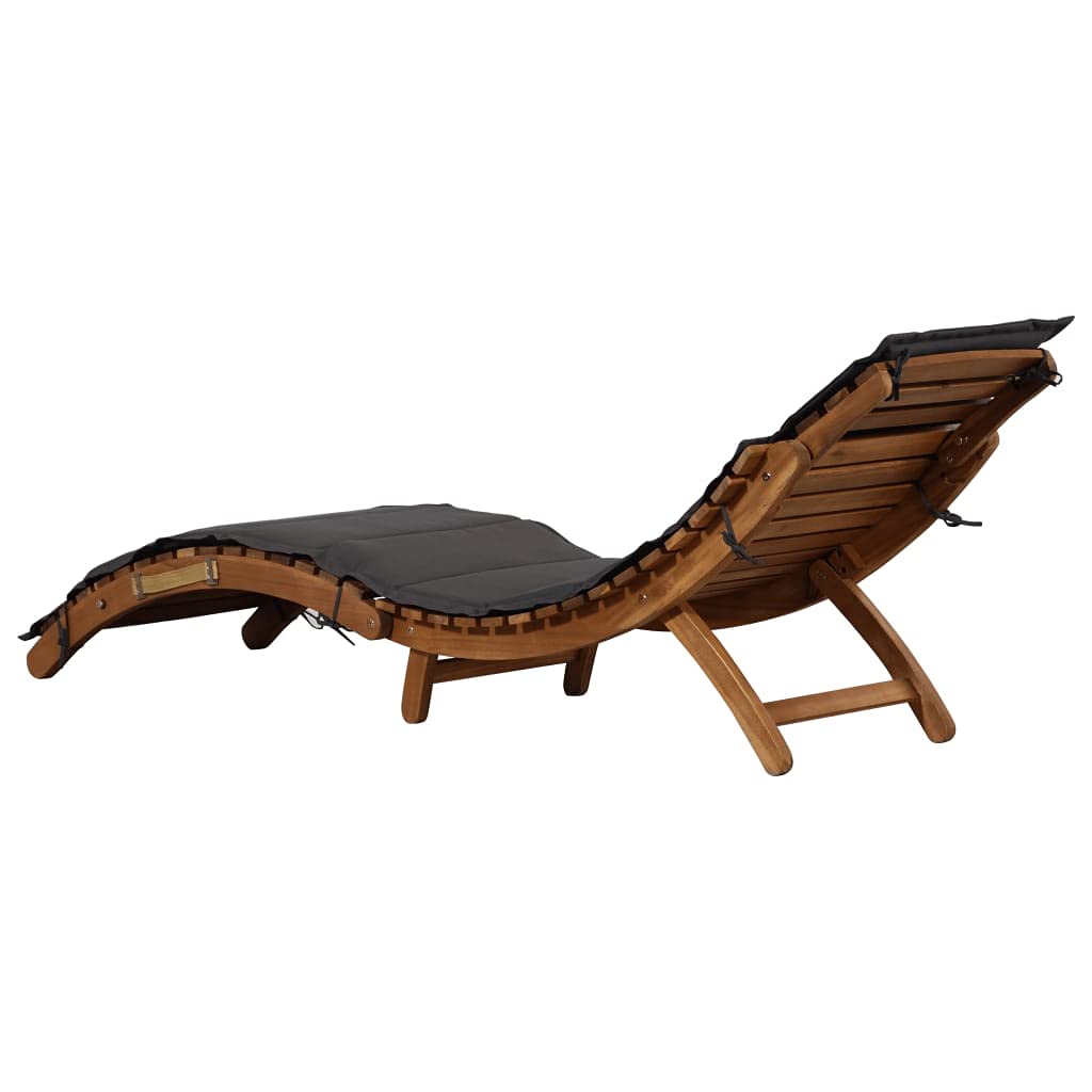 Premium Reclining Beach Chair with Cushion - Solid Acacia Wood Sun Lounger in Dark Gray - Patio, Deck, Balcony, Garden & Indoor Use - Perfect for Sandy Beaches, Poolside Relaxation & Outdoor Lounging