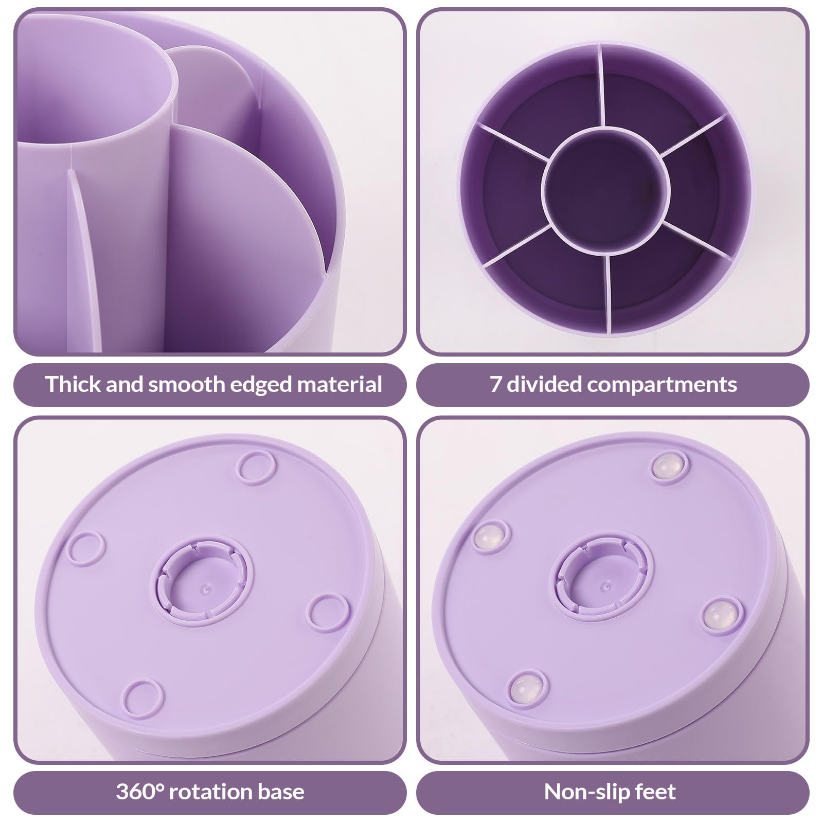 SKYDUE 360-Degree Rotating Desk Organizer with 7 Slots - Cute Purple Pen Holder for Pencils, Art Supplies & Office Accessories - Perfect for Classroom, Home Office & Workspace Organization