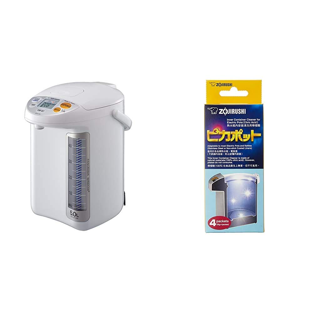 Zojirushi Micom 5.0L Electric Water Boiler & Warmer with Keep Warm Function - 169 oz Stainless Steel Hot Water Dispenser for Tea, Coffee & Instant Meals - Includes 4-Pack CD-K03EJU Inner Container Cleaner (White) - Perfect for Home, Office & Kitchen Use