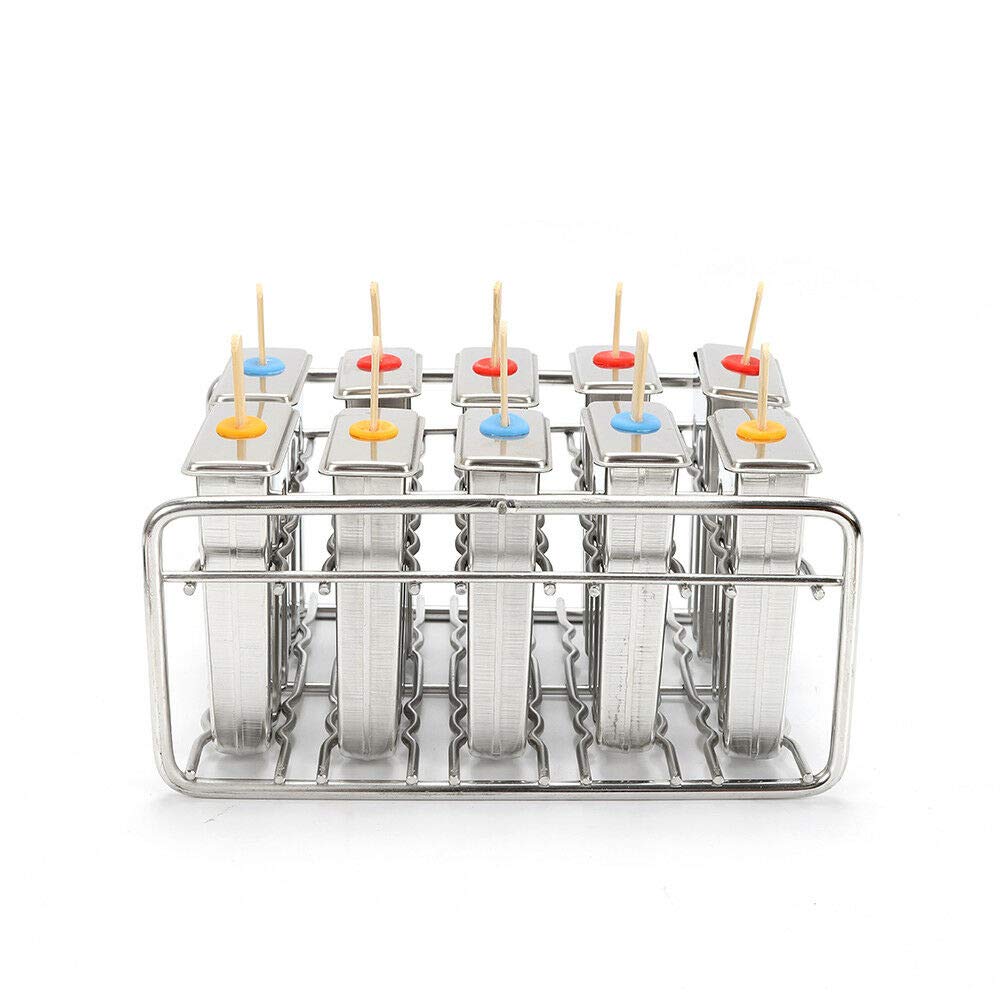 Stainless Steel Ice Pop Molds - DIY Popsicle Maker Kit with 10 Reusable Ice Cream Stick Holders for Homemade Frozen Treats - Perfect for Summer Parties, Kids Snacks & Family Desserts
