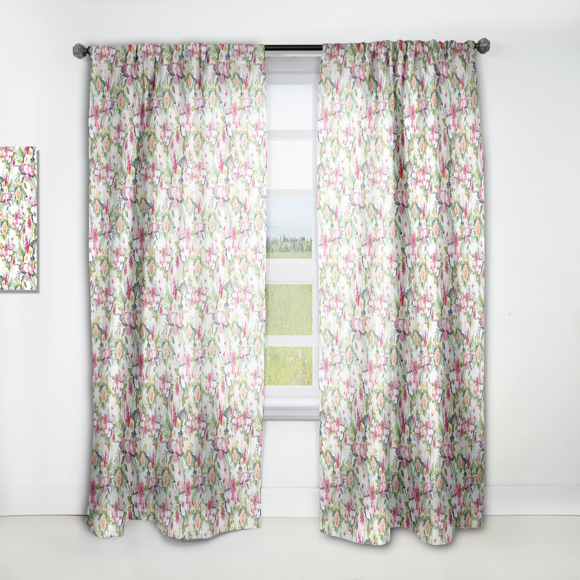 DesignQ Thermal Insulated Curtains - Red Roses on White Seamless Pattern - 52x120 Single Panel for Bedroom & Living Room - Perfect for Home Decor, Light Blocking & Energy Saving