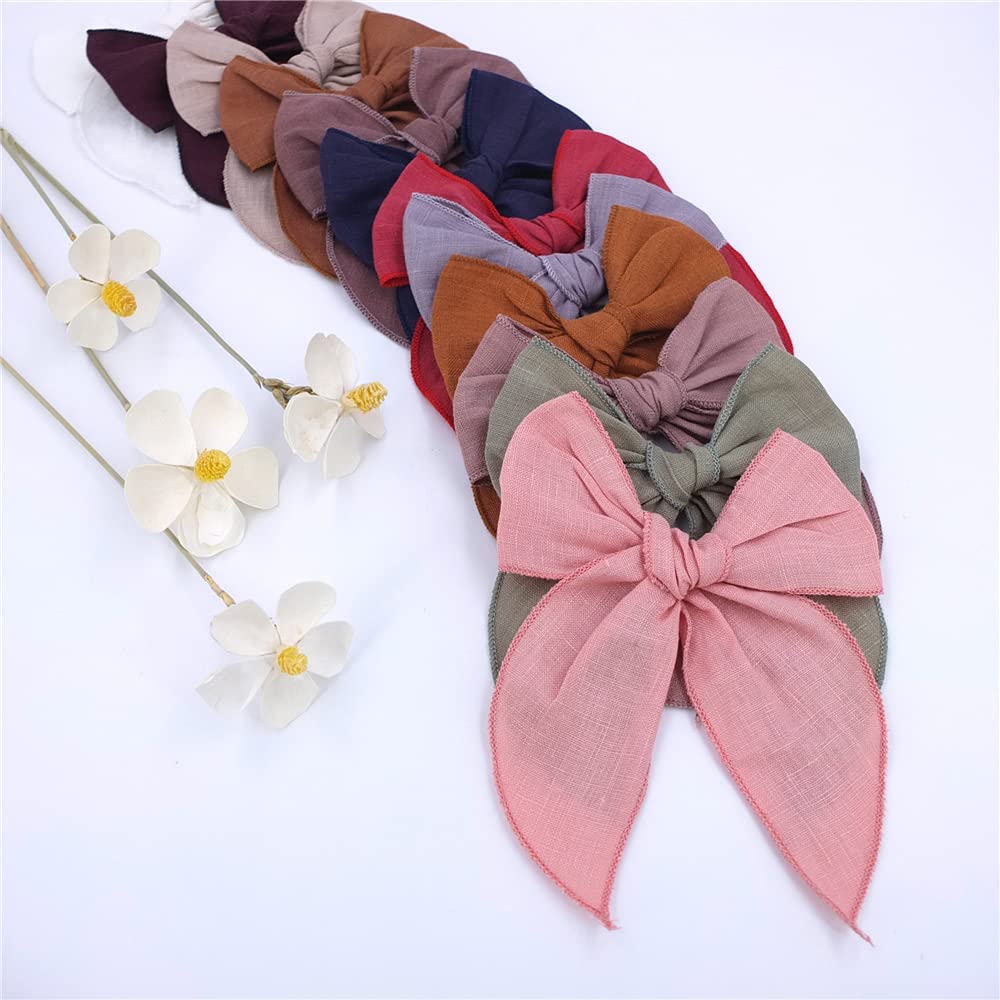 Fable Bow Hair Clips for Baby Girls, Kids & Women - Large Cotton Linen Sailor Hair Bows Accessories (Natural Classic) | Perfect for Parties, Weddings & Everyday Hair Styling