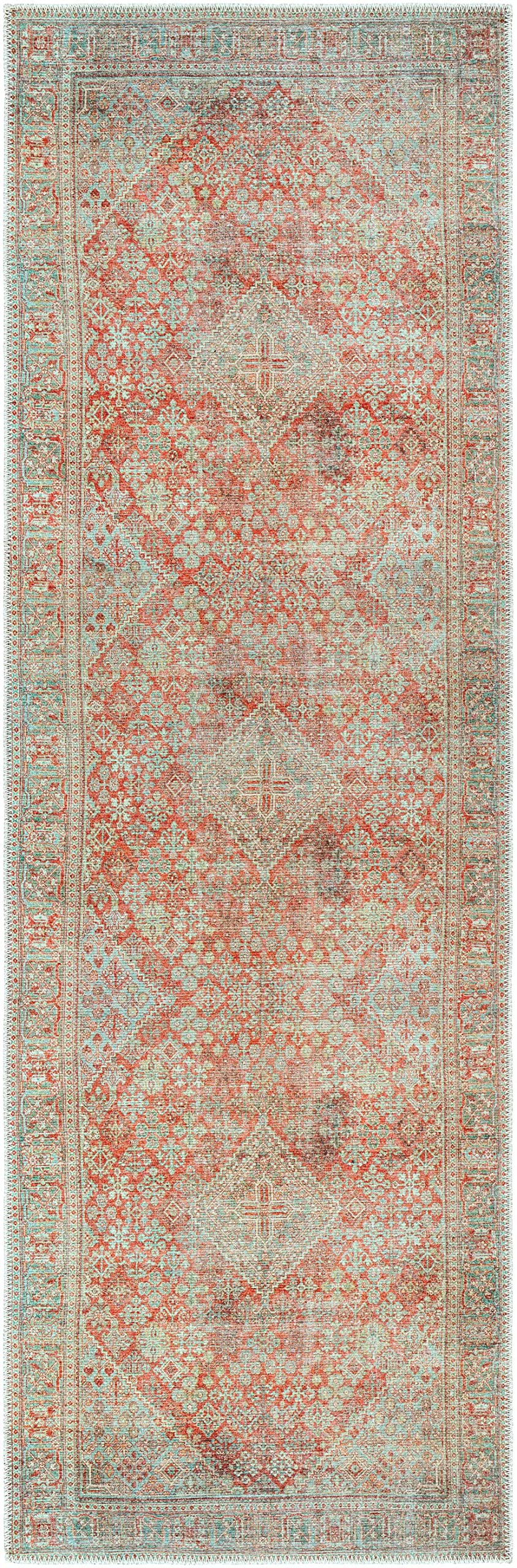 Hauteloom Saguday Washable Area Rug - Traditional Design in Rust, Sage, Beige - 6'7