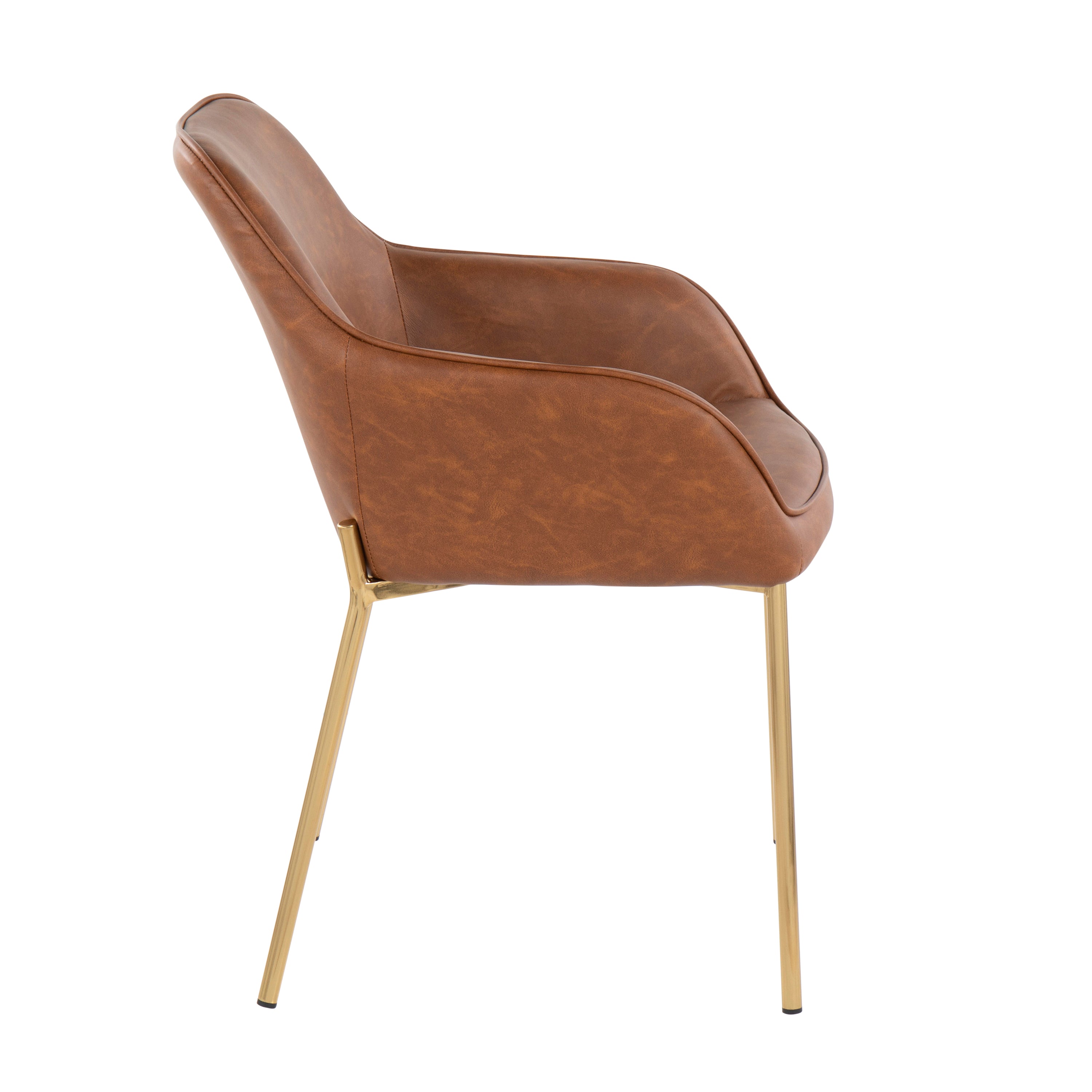 LumiSource Daniella Modern Dining Chairs - Set of 2 Gold Metal Frame with Camel Faux Leather Upholstery - Perfect for Kitchen, Dining Room & Contemporary Home Decor