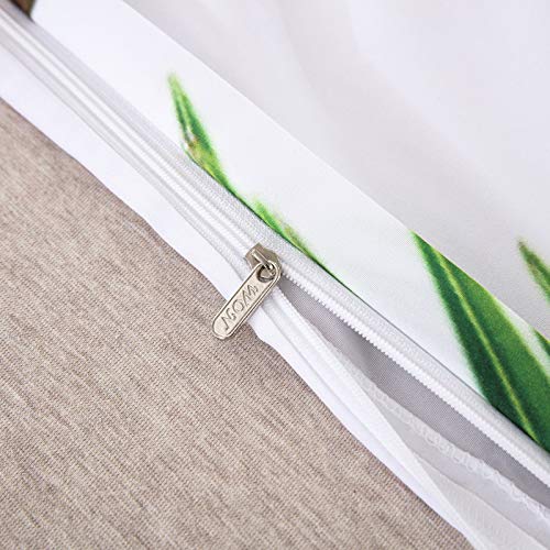Exotic Tropical Rainforest Green Botanical Duvet Cover Set with Palm Tree Leaves Design - Twin Size White Bedding Quilt & Pillowcases for Jungle-Themed Bedroom Decor | Perfect for Nature Lovers, Boho Chic & Tropical Home Styling