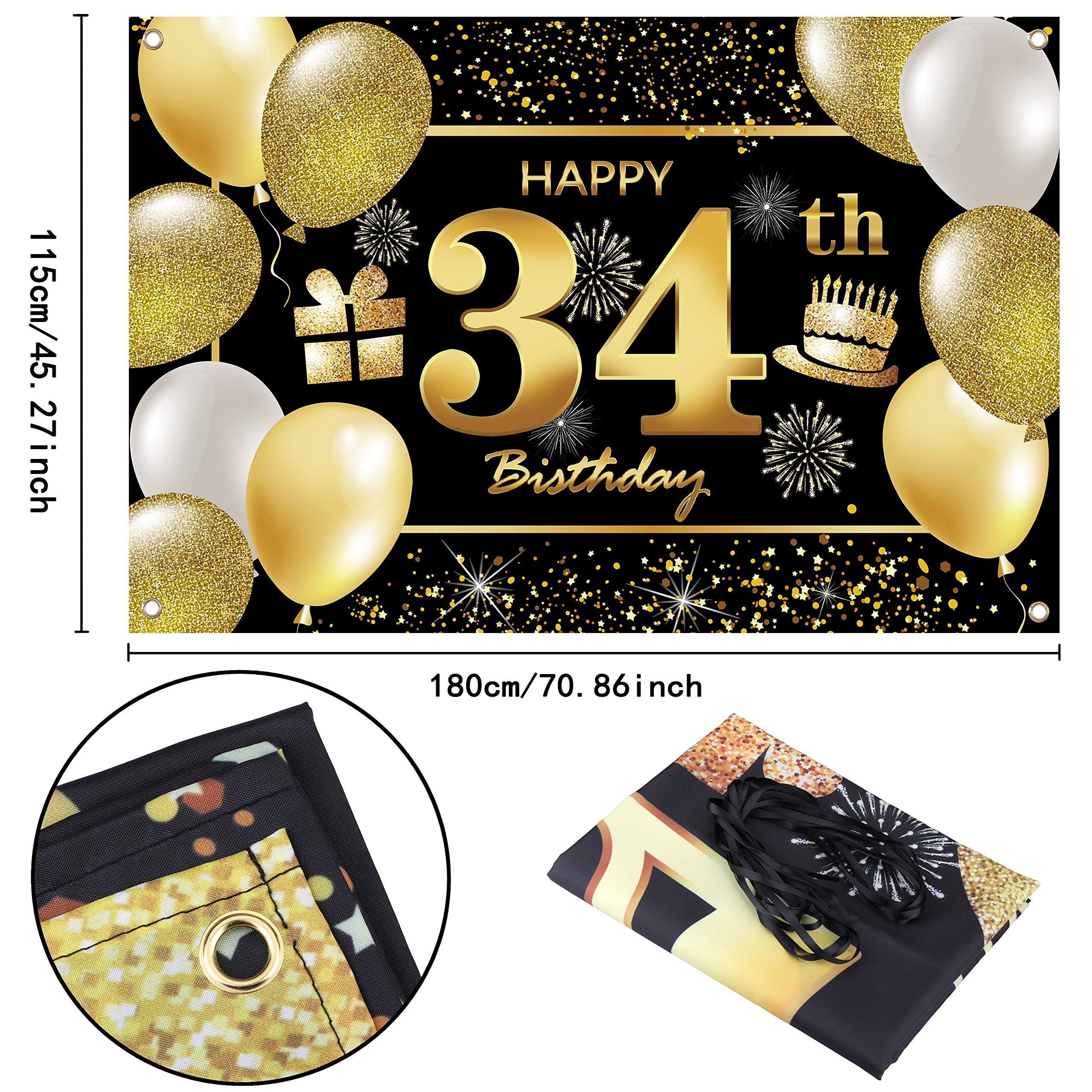 34th Happy Birthday Banner - Premium Birthday Decorations for Men's Party, Backdrop & Wall Decor - Perfect for Indoor & Outdoor Celebrations, Photo Booths & Surprise Parties