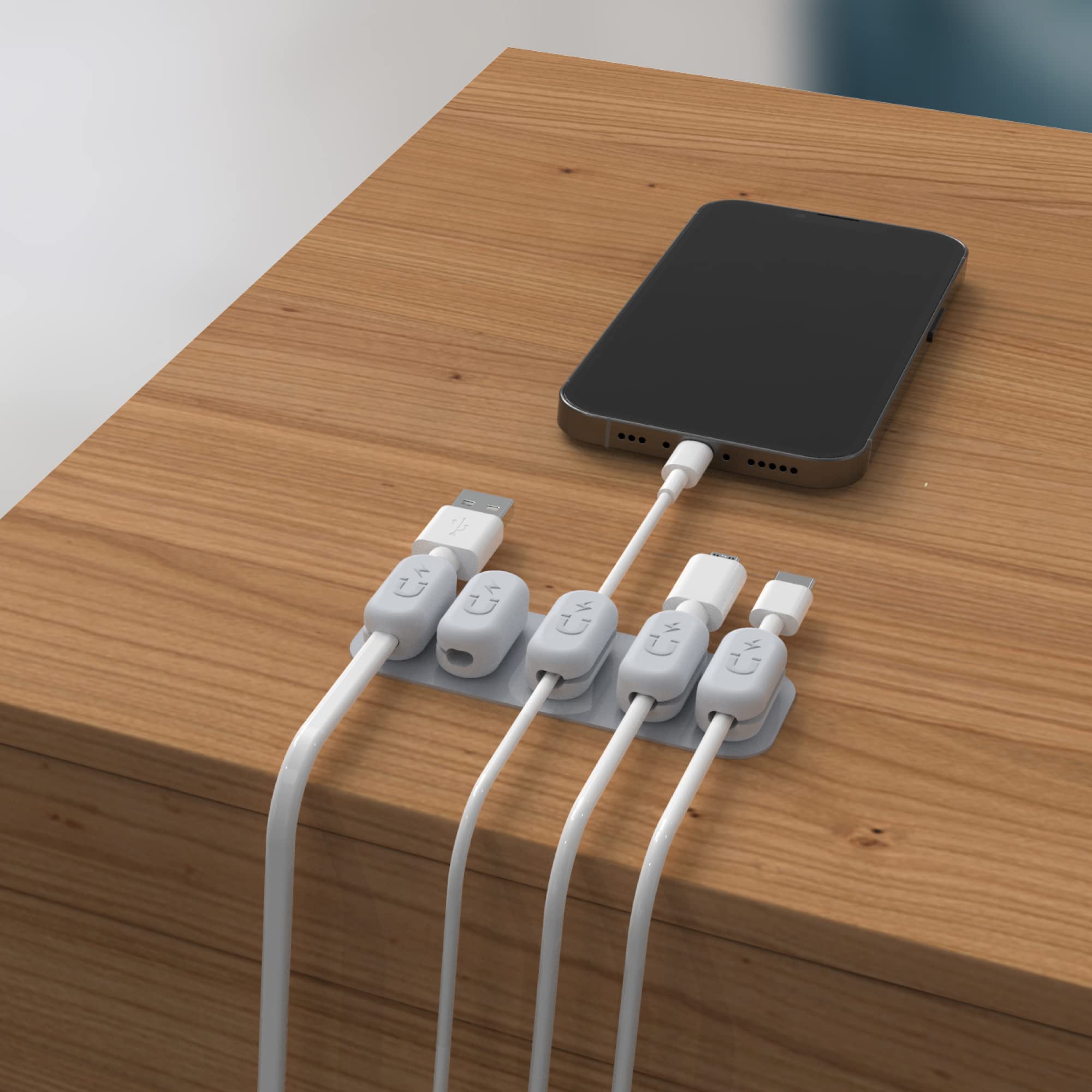 Electraline 71707 Magnetic Cable Clips Set of 5 with Adhesive Metal Strips - Multi-Functional Desk Cable Organizer for Power Cords, USB Charging Cables - Perfect for Home Office, Computer Desk, and Cable Management Solutions