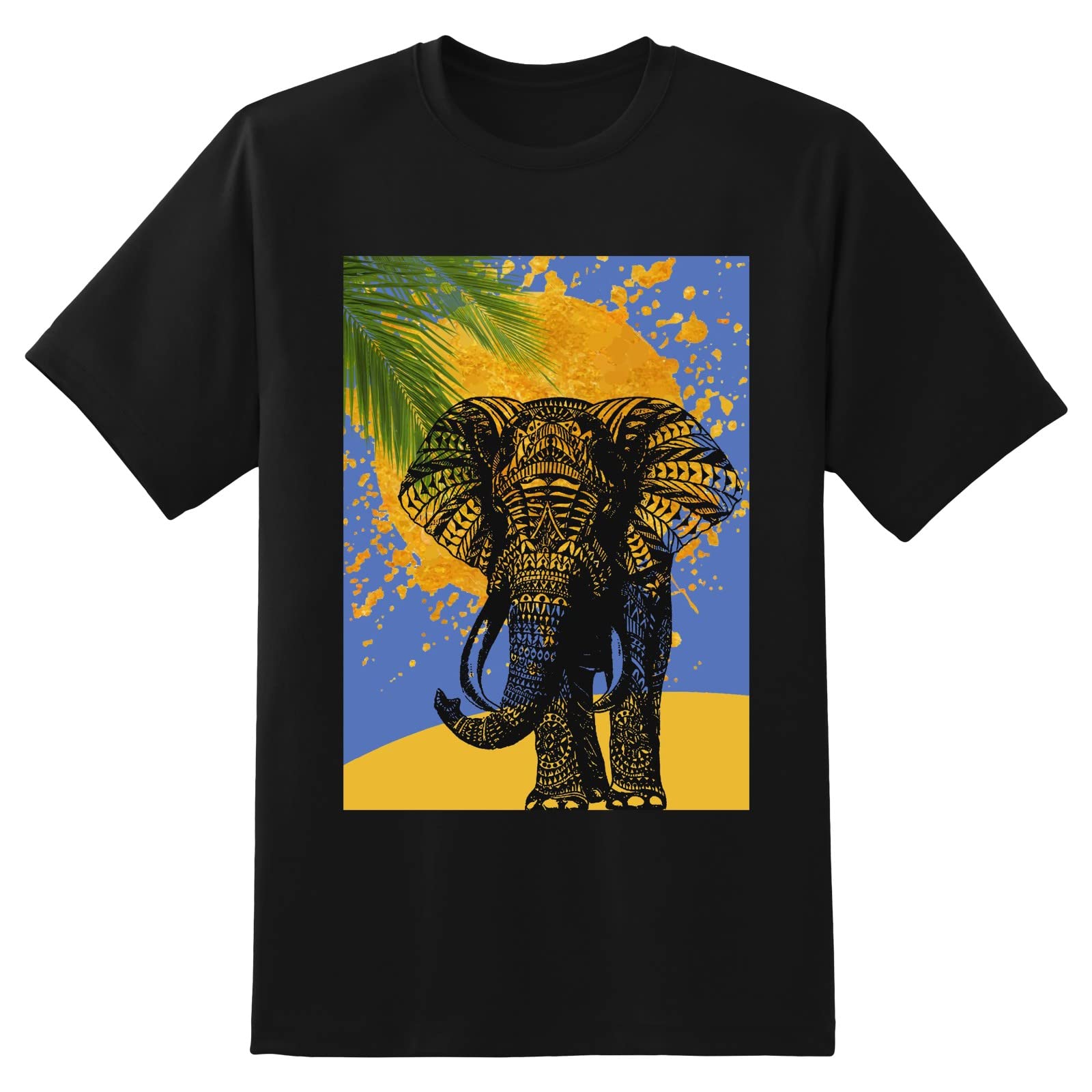 Artistic Watercolor Elephant Print Men's Short Sleeve Crewneck T-Shirt - Black | Casual Summer Wear, Street Style, Gift for Elephant Lovers